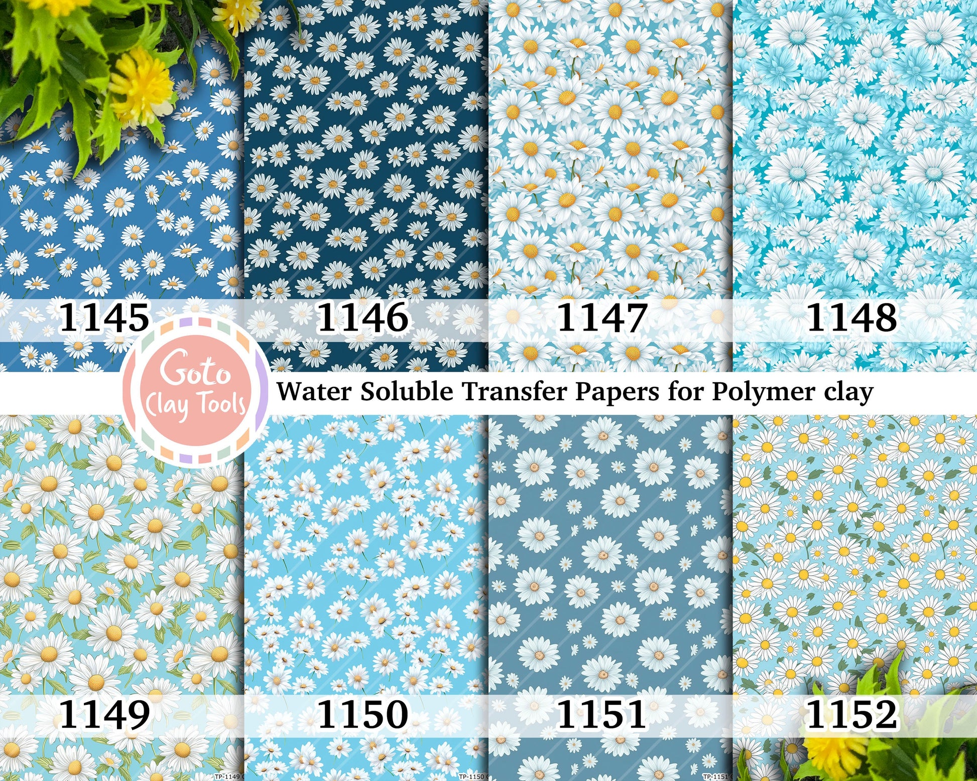 Blue Daisy Transfer Paper for Polymer Clay: Water Soluble 4x5.5"
