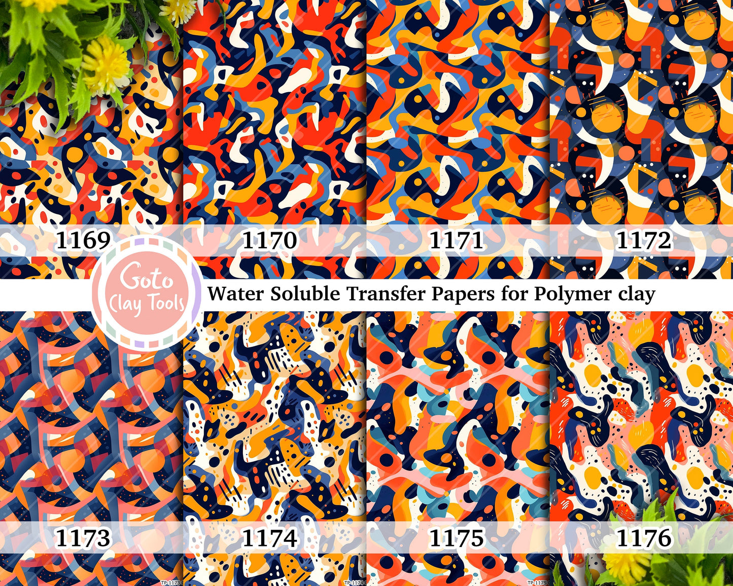 Water soluble Transfer paper for polymer clay, Colorful abstract patterns, polymer clay image transfers, magic transfer paper