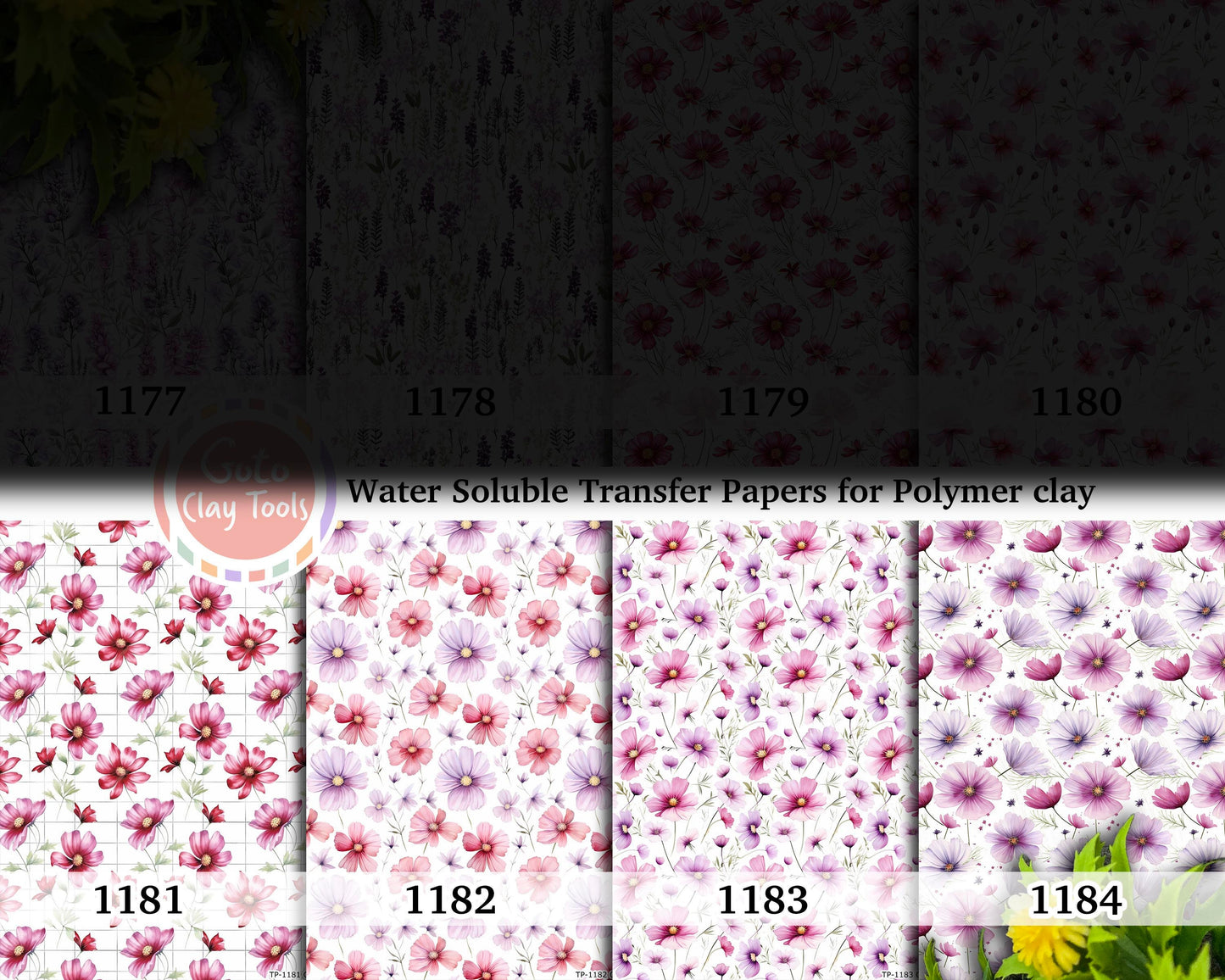 Watercolor Floral Transfer Paper for Polymer Clay