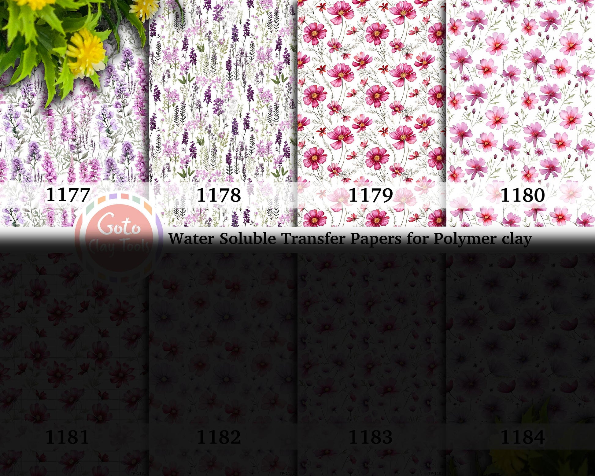 Watercolor Floral Transfer Paper for Polymer Clay