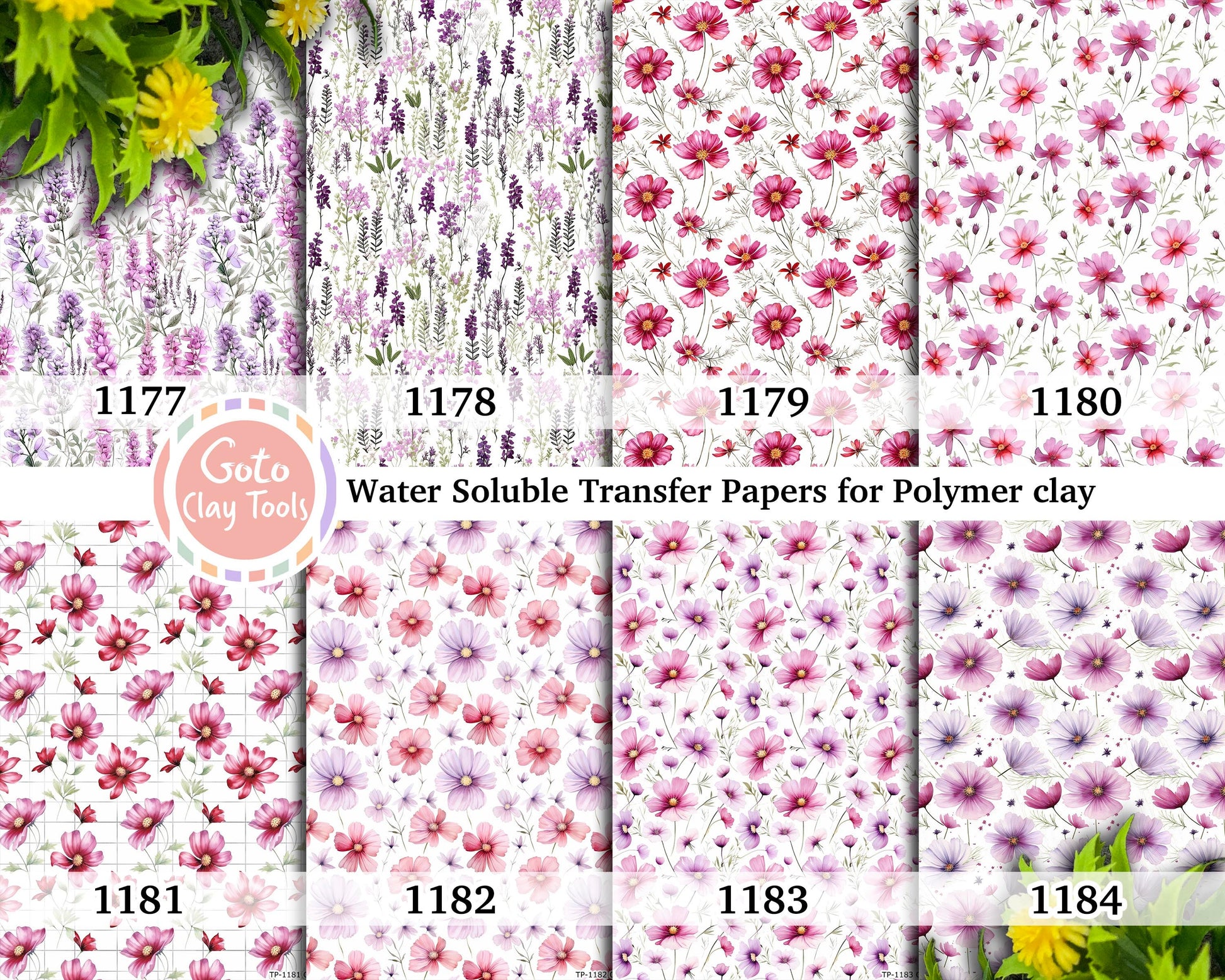 Watercolor Floral Transfer Paper for Polymer Clay