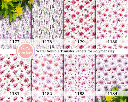 Water soluble Transfer paper for polymer clay, Pink watercolor floral patterns, polymer clay image transfers, magic transfer paper