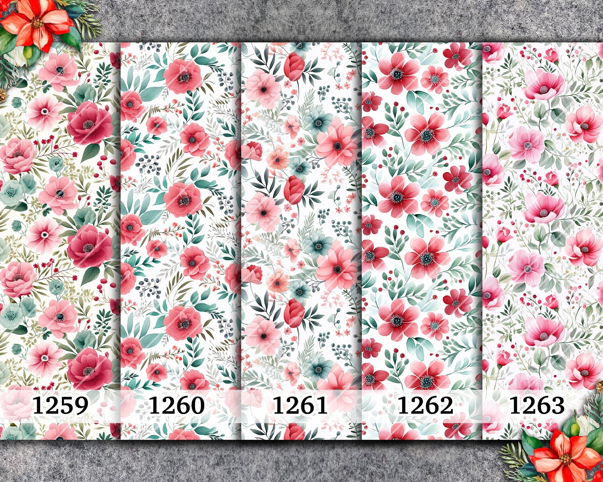 Water soluble Transfer paper for polymer clay, Christmas floral pattern transfer paper, polymer clay image transfers, magic transfer paper