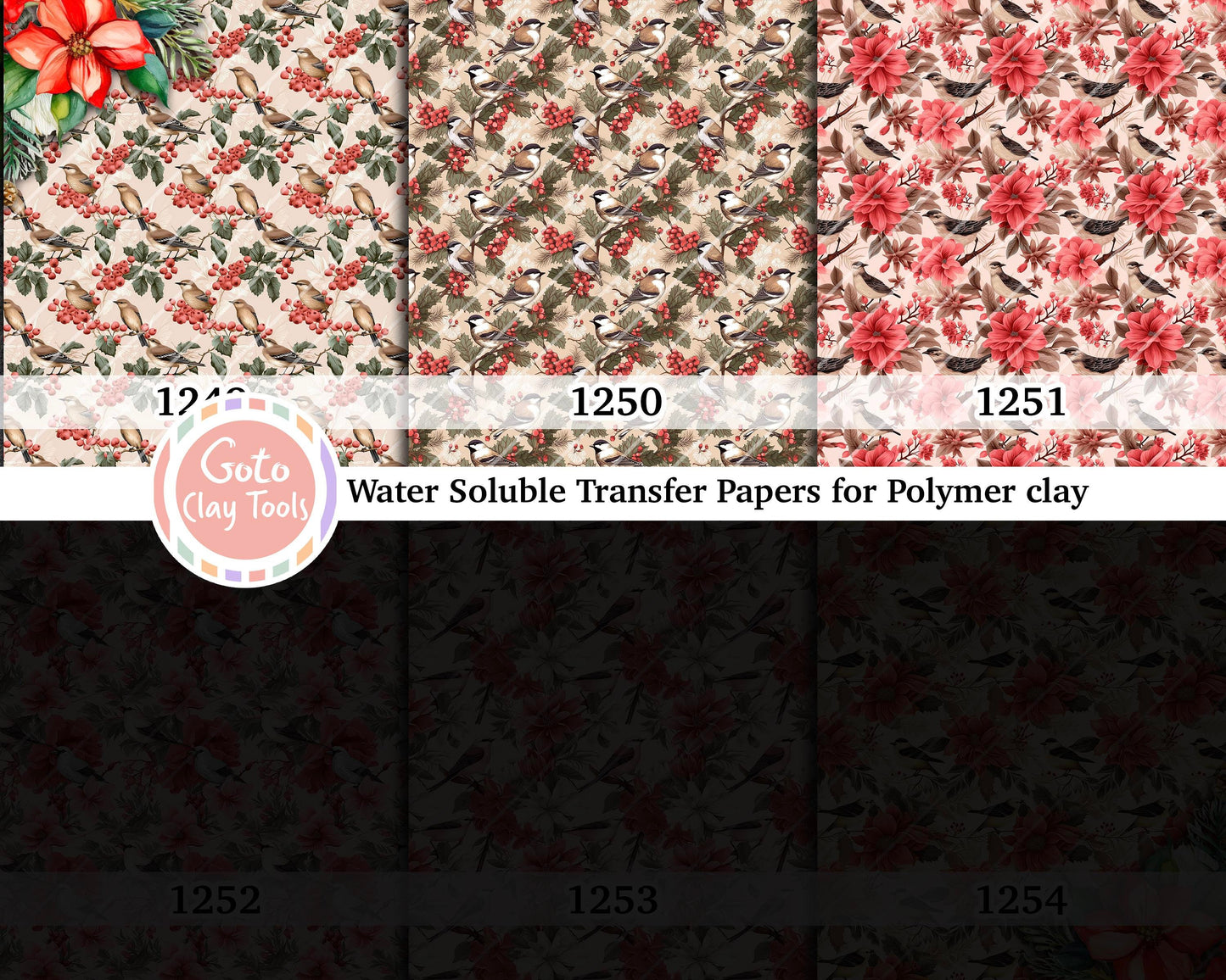 Christmas Bird Polymer Clay Image Transfers: Water Soluble Paper (4x5.5 inches)