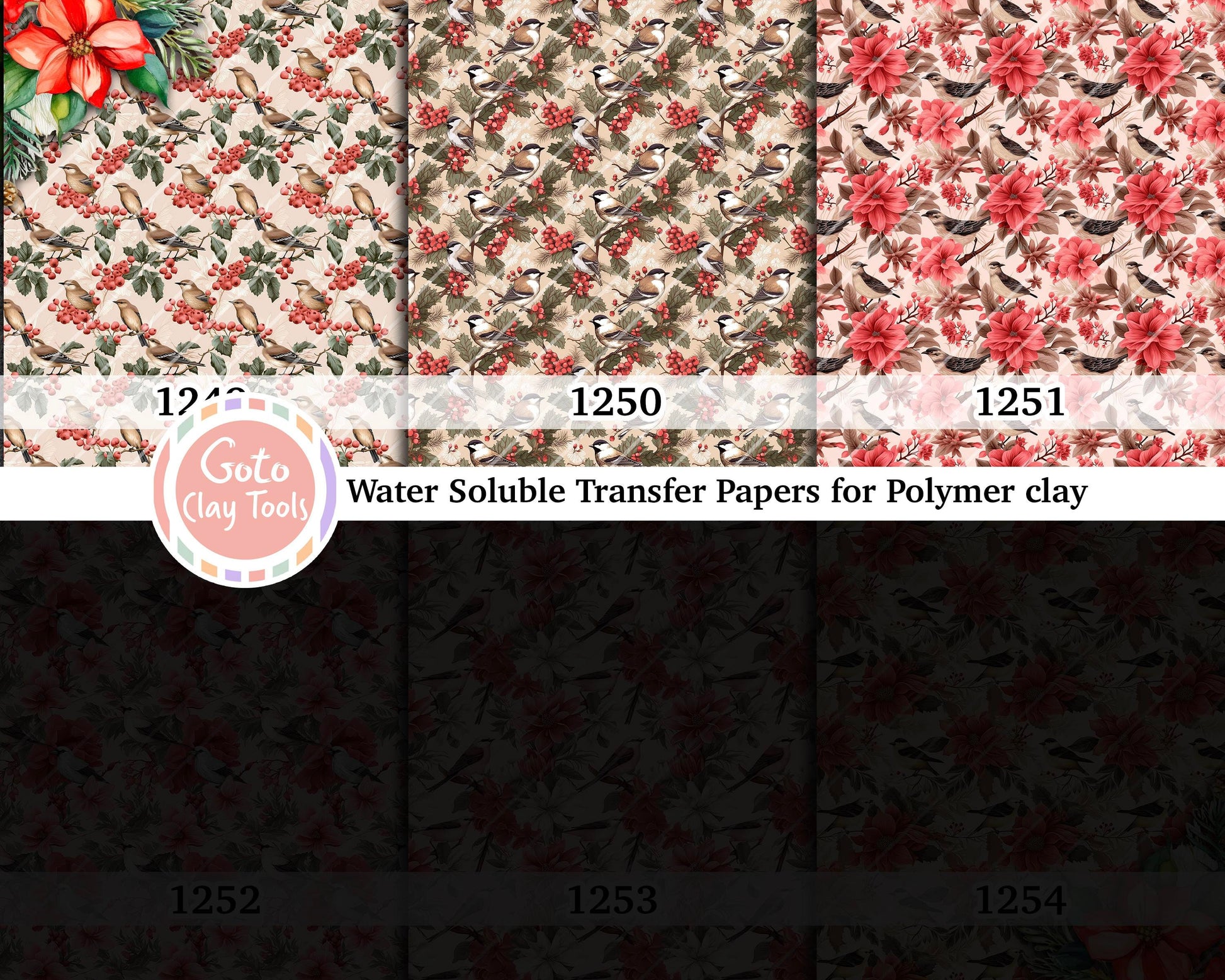 Christmas Bird Polymer Clay Image Transfers: Water Soluble Paper (4x5.5 inches)