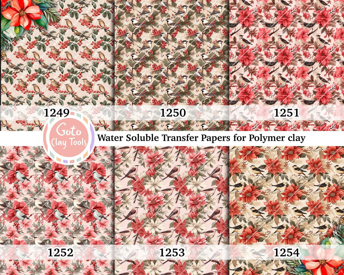 Christmas Bird Polymer Clay Image Transfers: Water Soluble Paper (4x5.5 inches)