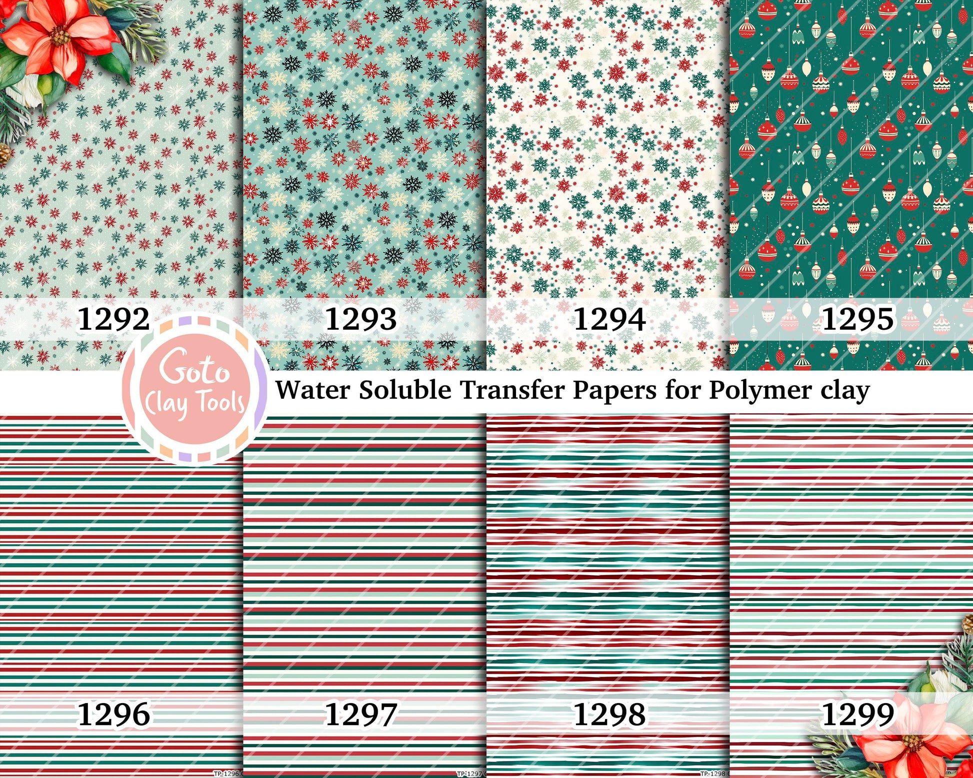 Christmas Pattern Water Soluble Transfer Paper for Polymer Clay