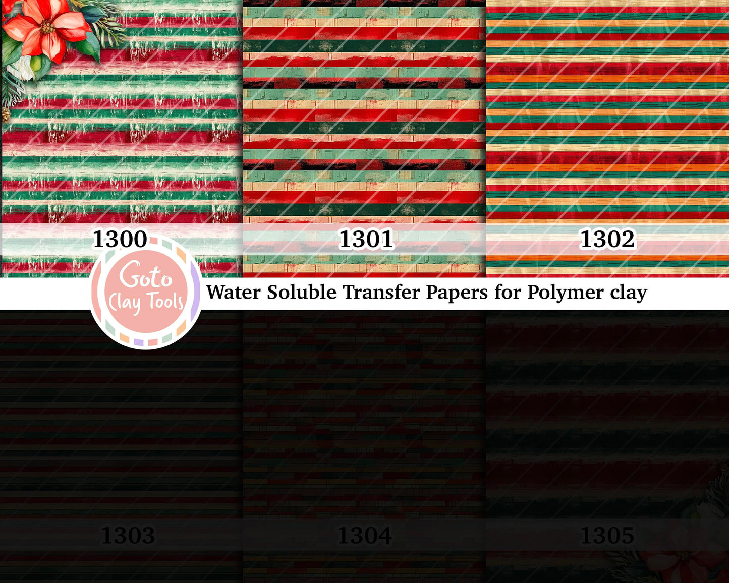 Christmas Stripes Polymer Clay Transfer Paper: Water Soluble (4x5.5 in)
