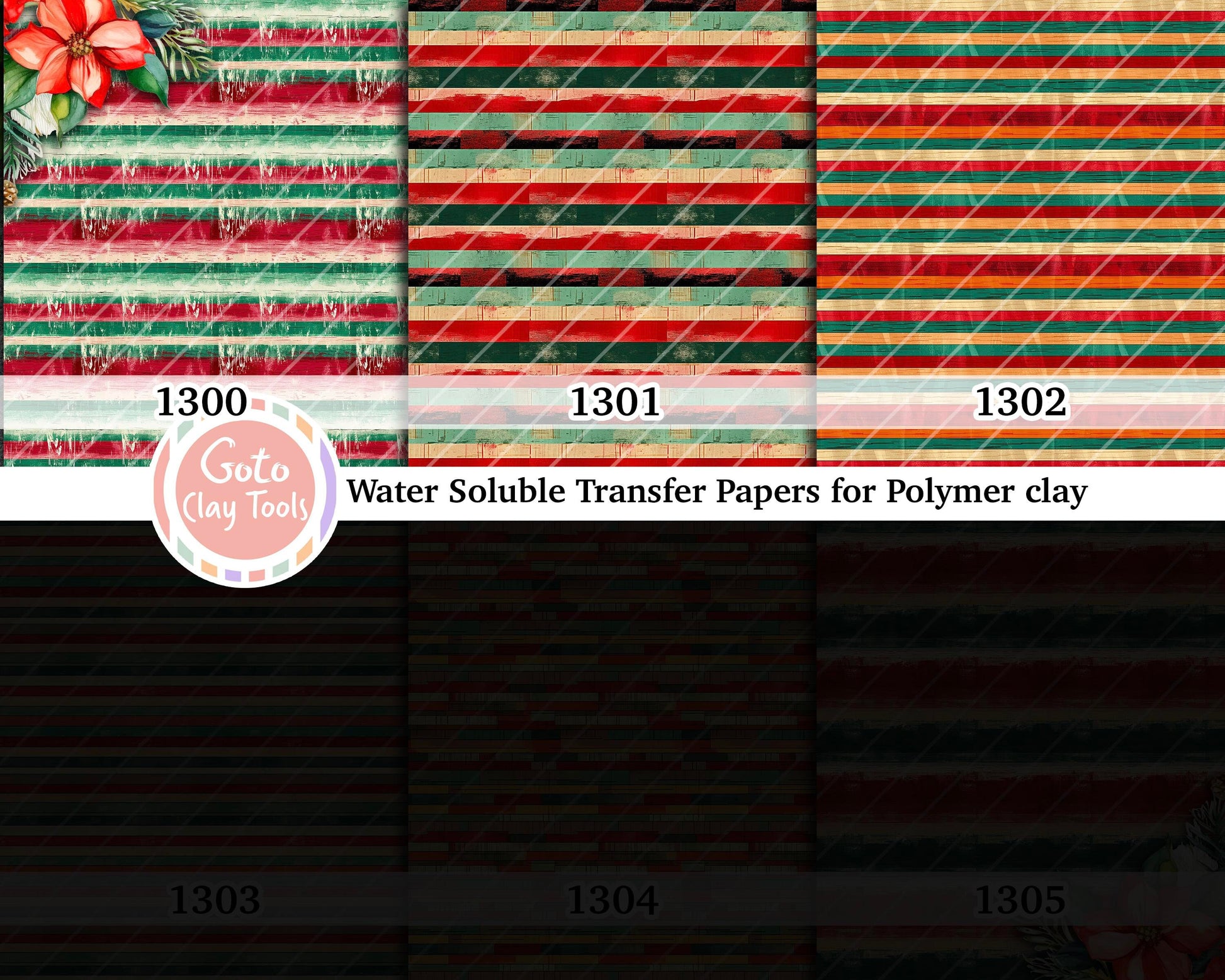 Christmas Stripes Polymer Clay Transfer Paper: Water Soluble (4x5.5 in)