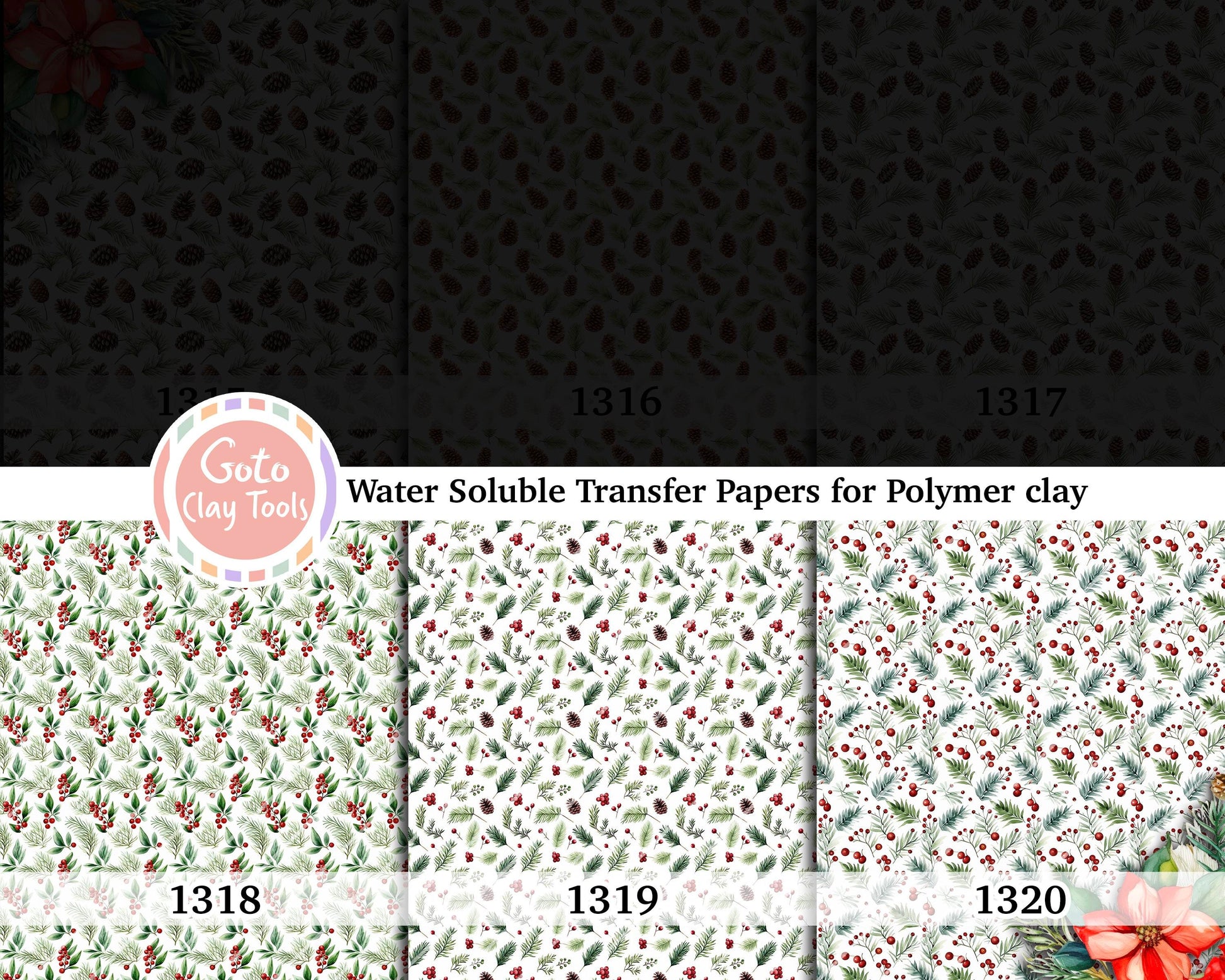 Water soluble Transfer paper for polymer clay, Christmas pattern, polymer clay image transfers, magic transfer paper
