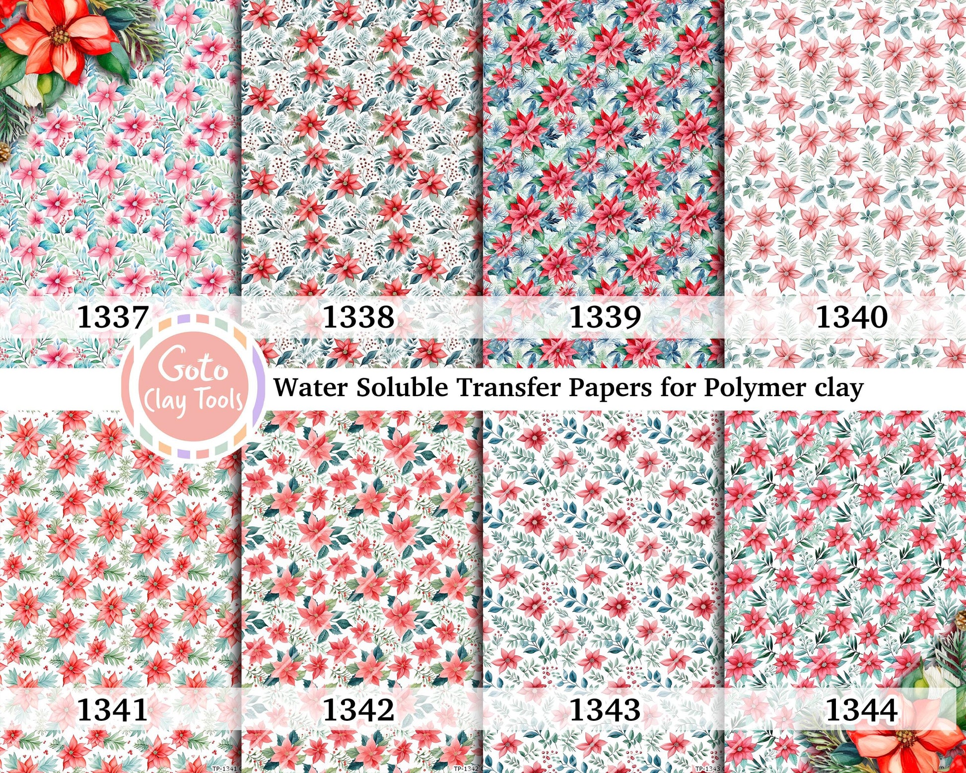 Water soluble Transfer paper for polymer clay, Christmas poinsettia, polymer clay image transfers, magic transfer paper