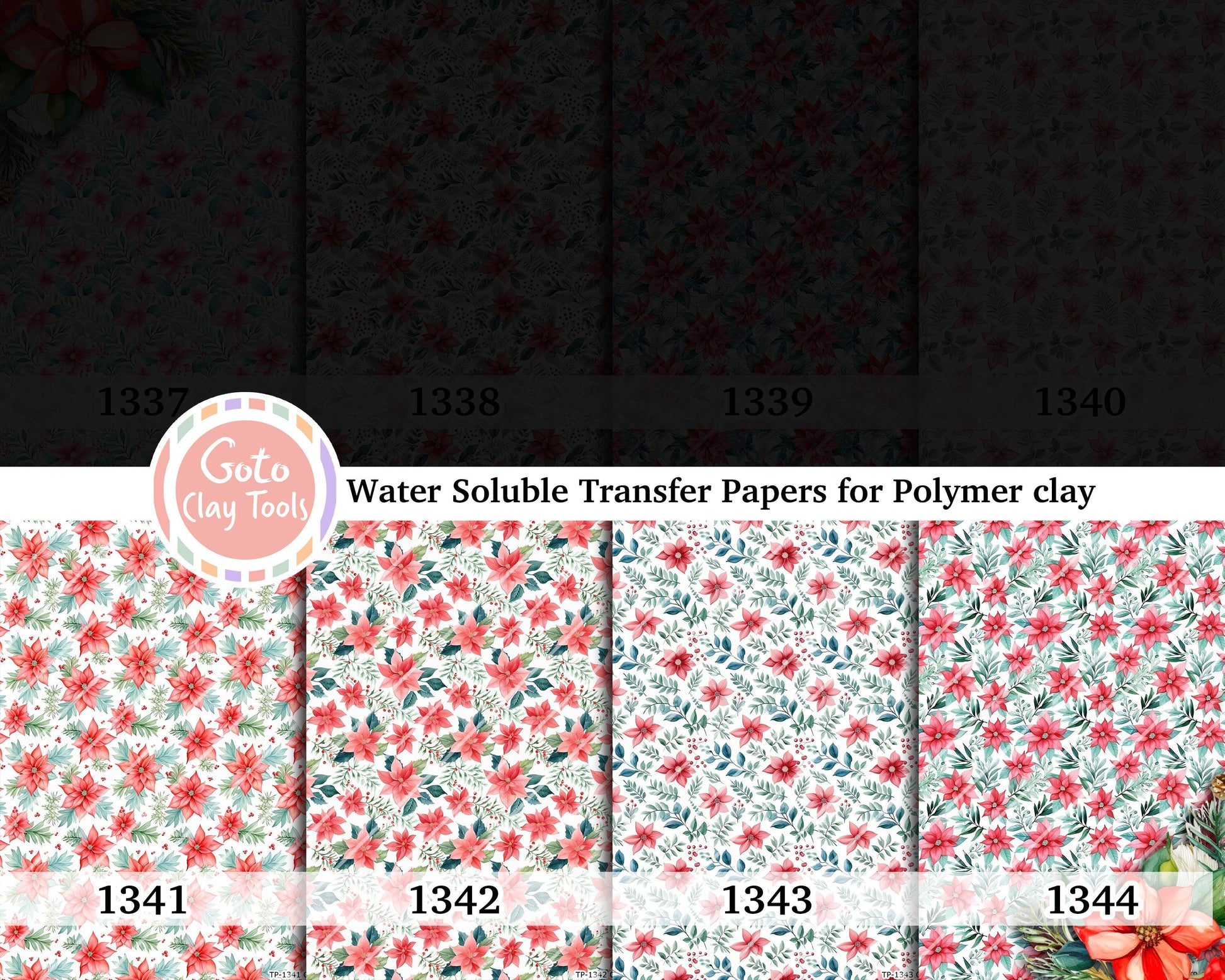 Christmas Poinsettia Polymer Clay Image Transfers: Water Soluble Paper (4x5.5 inches)