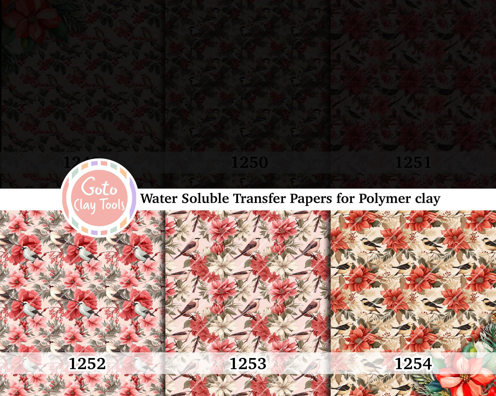 Christmas Bird Polymer Clay Image Transfers: Water Soluble Paper (4x5.5 inches)