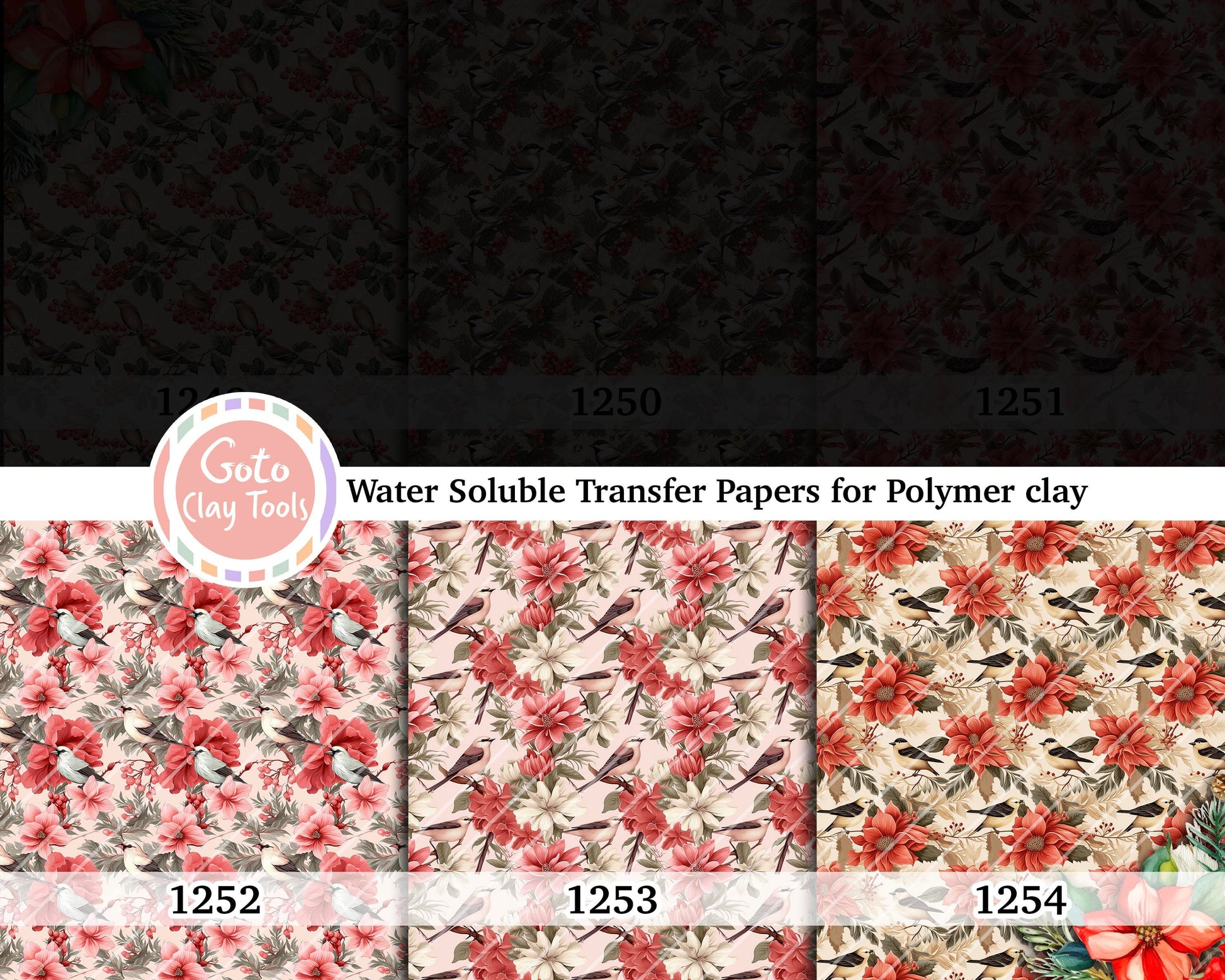 Christmas Bird Polymer Clay Image Transfers: Water Soluble Paper (4x5.5 inches)