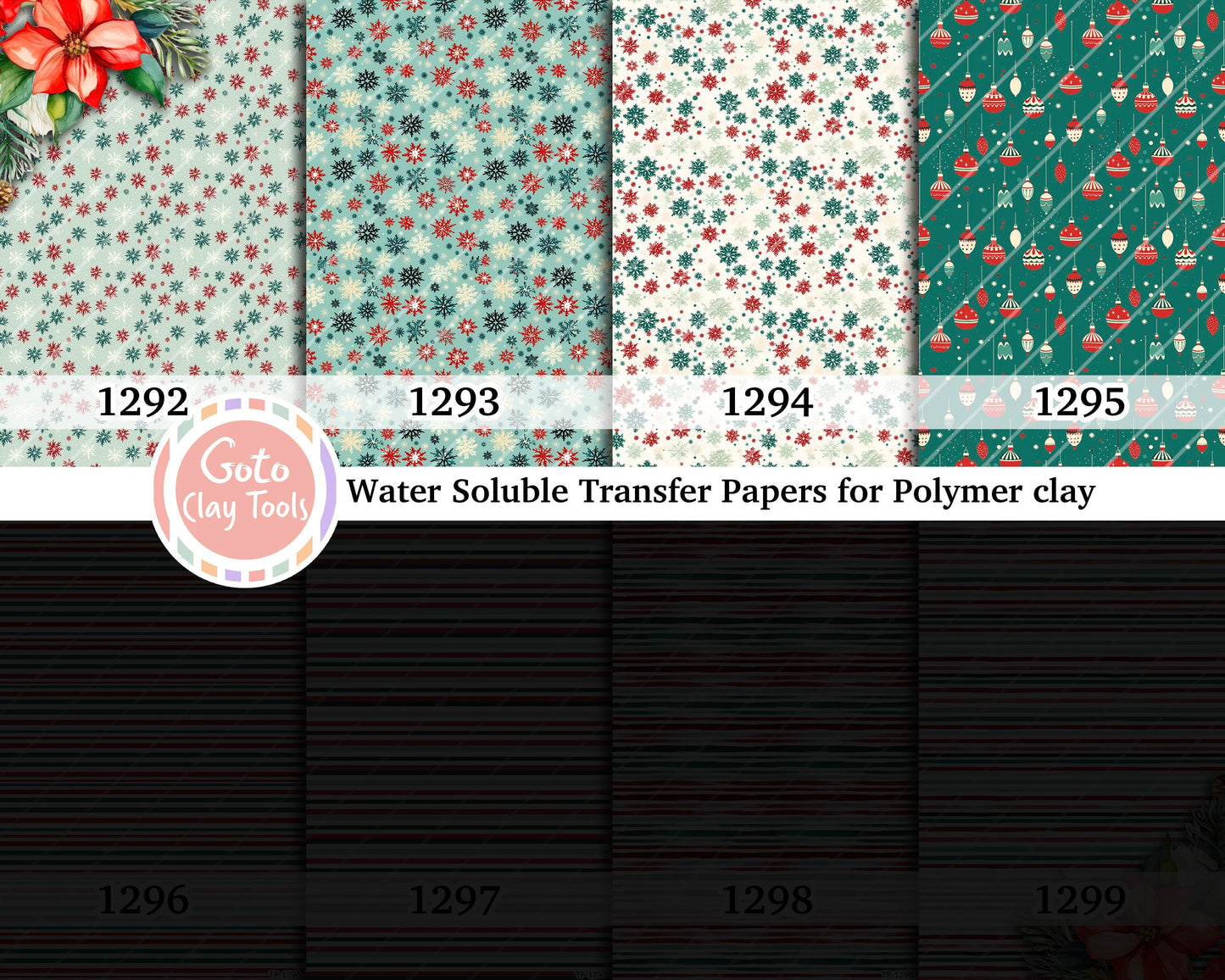 Water soluble Transfer paper for polymer clay, Christmas pattern, polymer clay image transfers, magic transfer paper