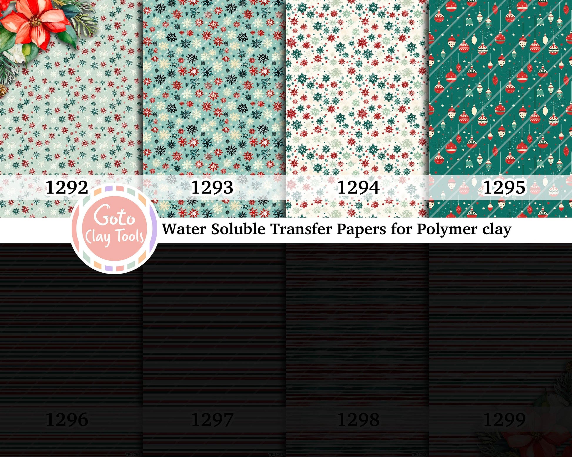 Water soluble Transfer paper for polymer clay, Christmas pattern, polymer clay image transfers, magic transfer paper