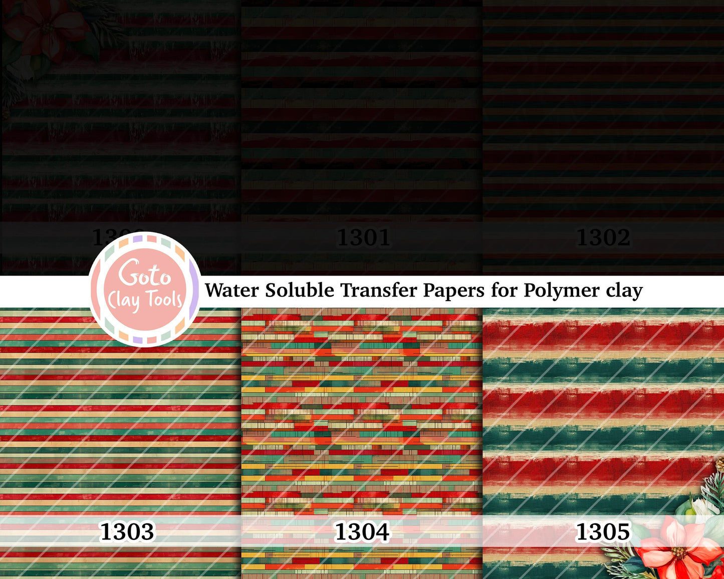 Christmas Stripes Polymer Clay Transfer Paper: Water Soluble (4x5.5 in)