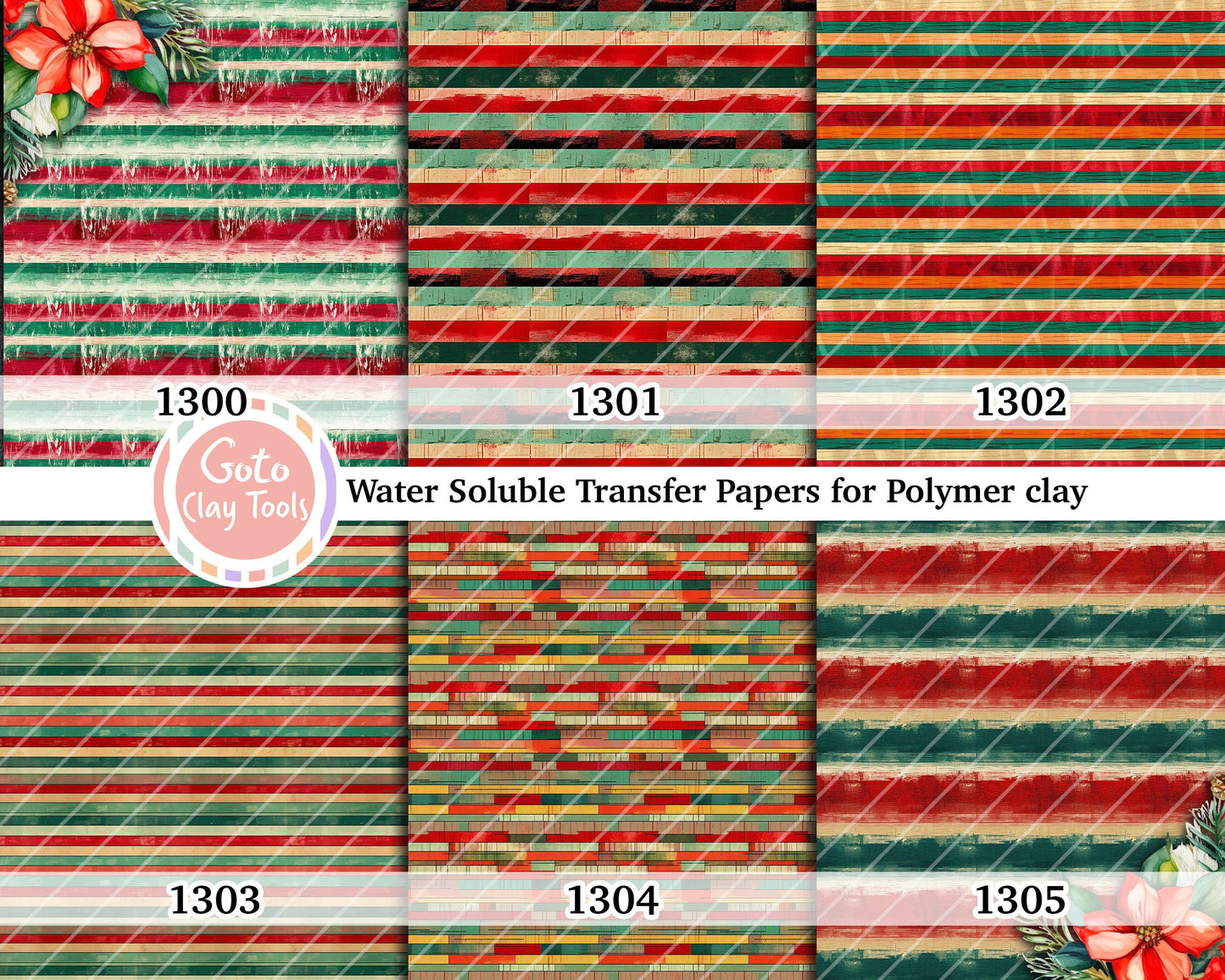 Christmas Stripes Polymer Clay Transfer Paper: Water Soluble (4x5.5 in)