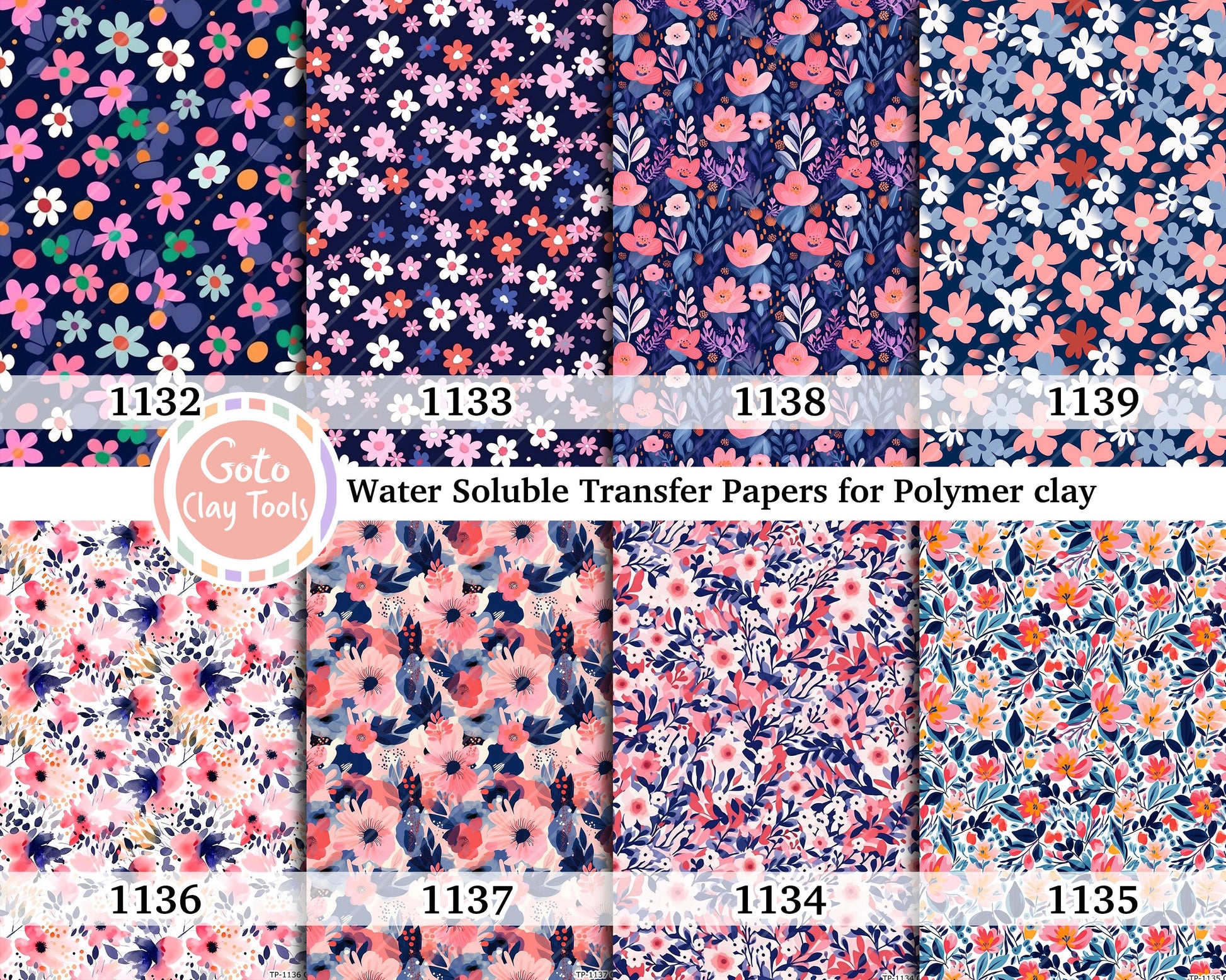 Floral Water Soluble Transfer Paper for Polymer Clay (4x5.5 inch)