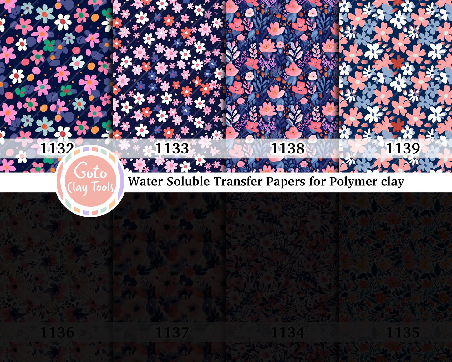 Floral Water Soluble Transfer Paper for Polymer Clay (4x5.5 inch)
