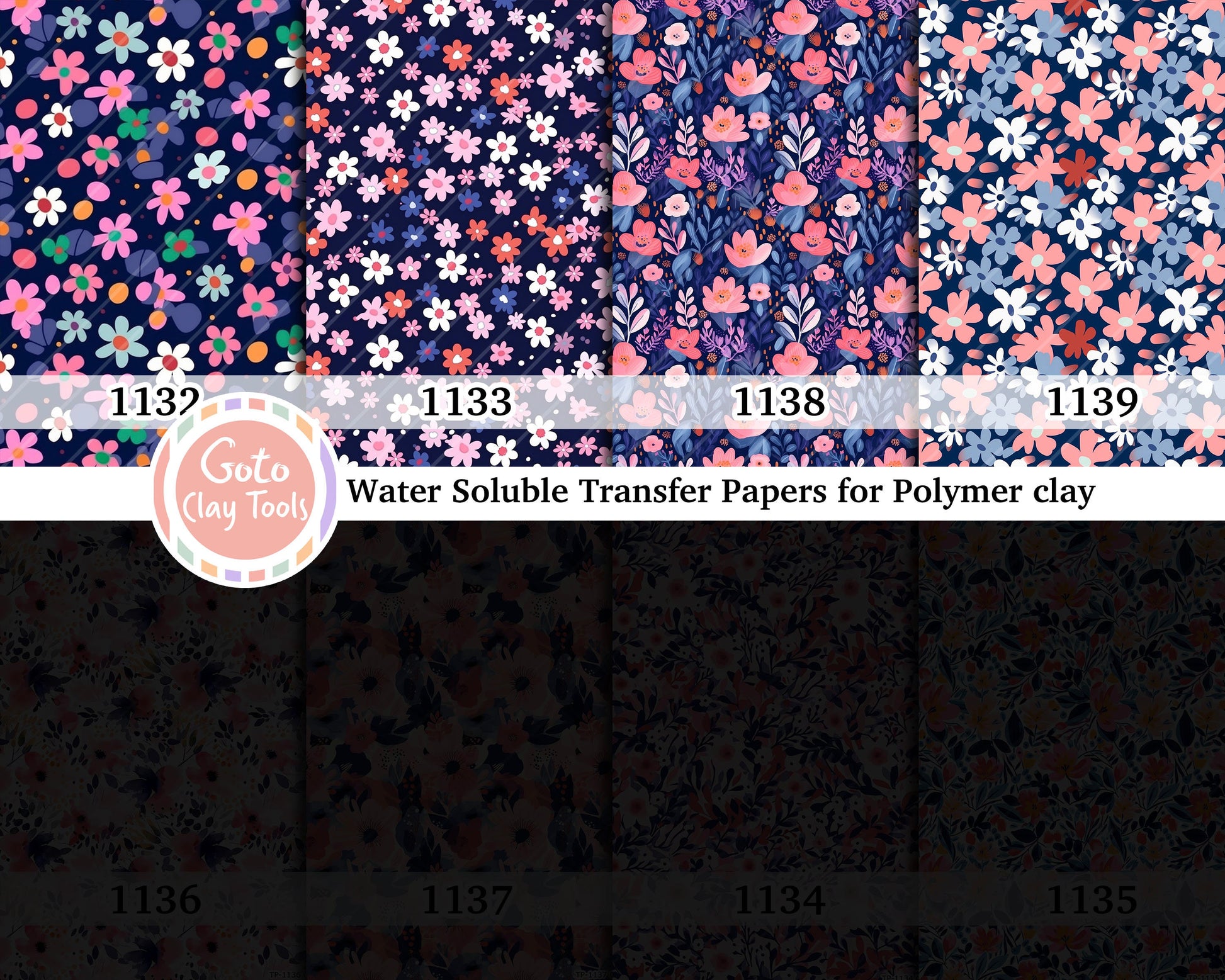 Floral Water Soluble Transfer Paper for Polymer Clay (4x5.5 inch)