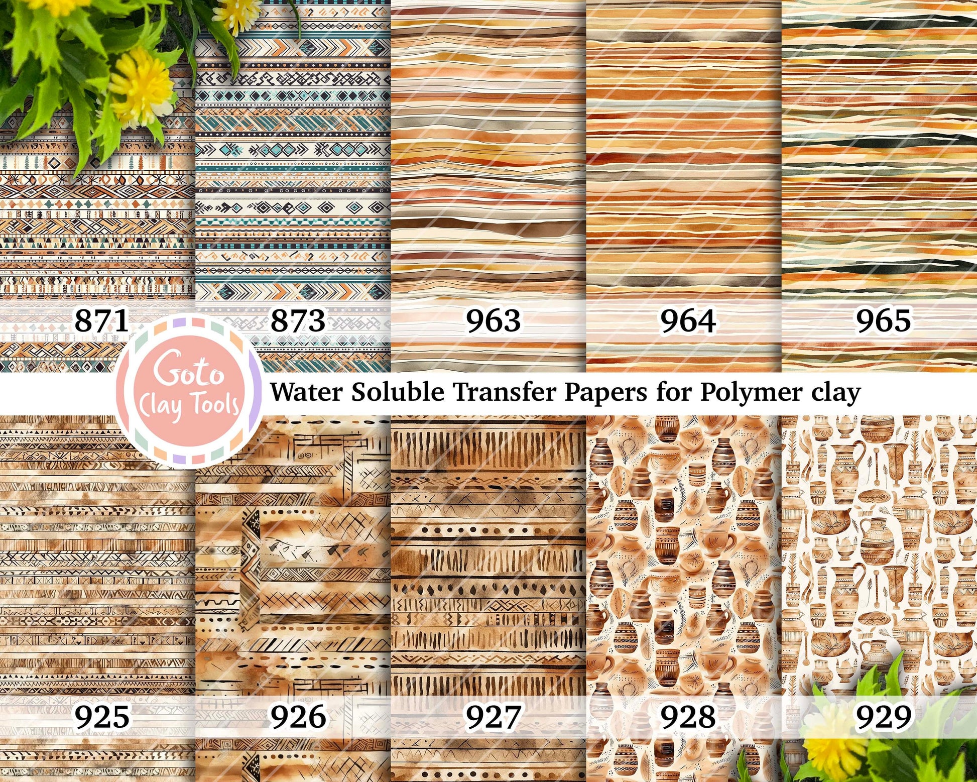 Watercolor Tribal Stripes Transfer Paper for Polymer Clay