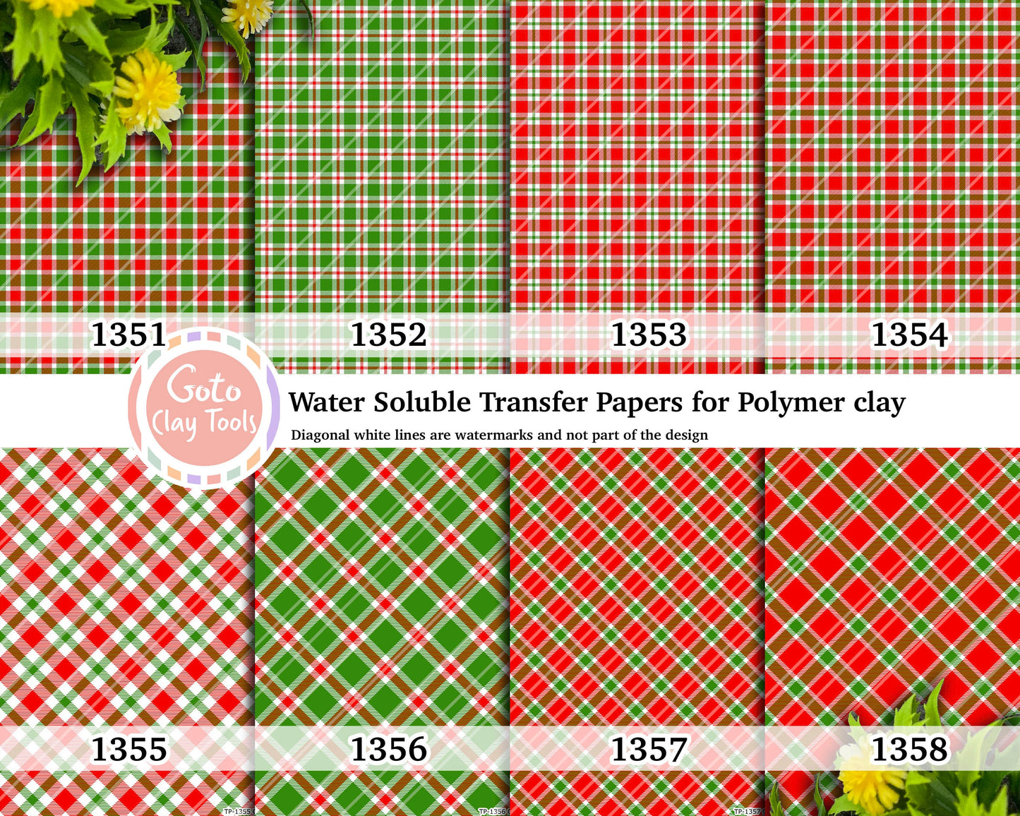 Christmas Plaid Water Soluble Transfer Paper for Polymer Clay