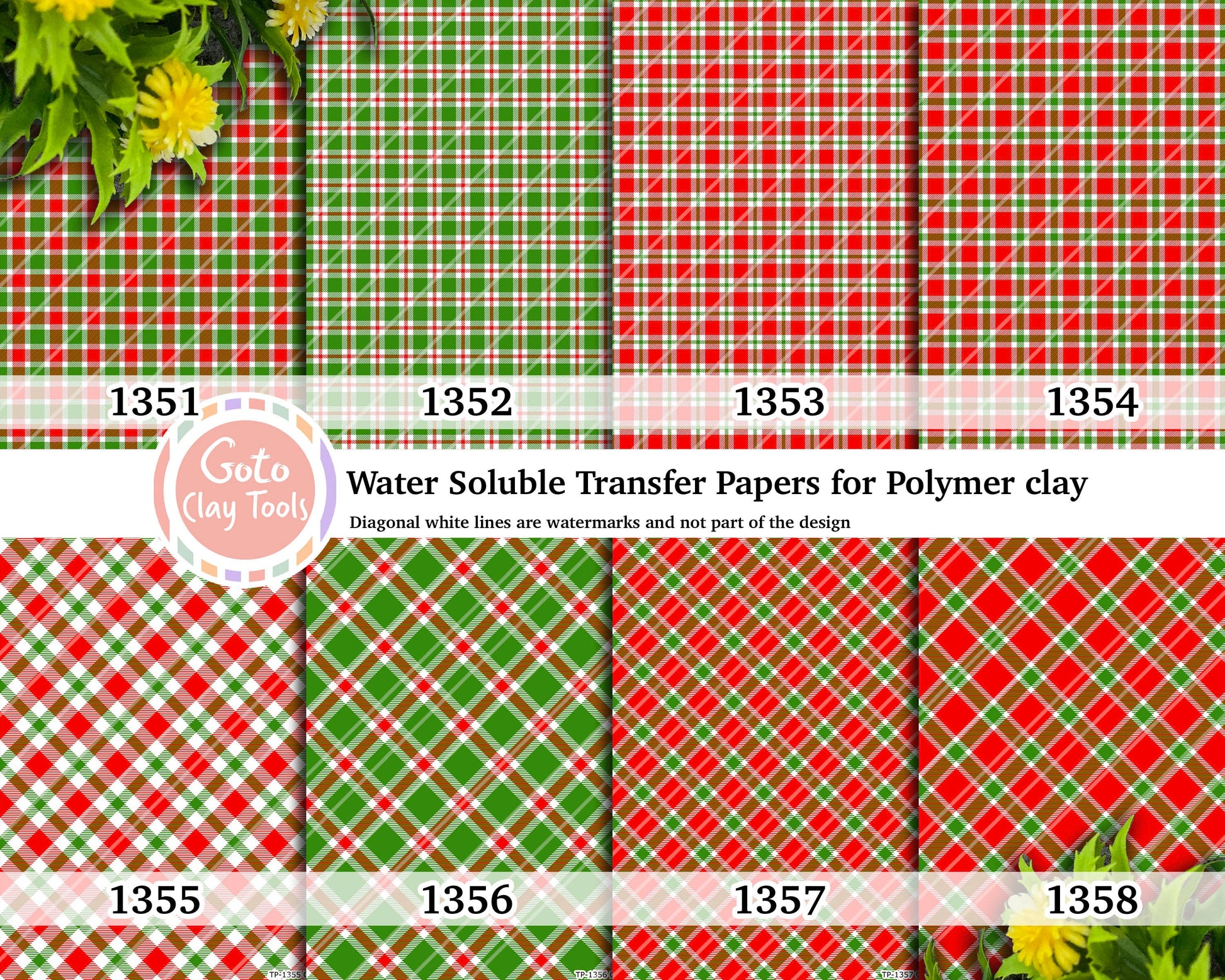 Christmas Plaid Water Soluble Transfer Paper for Polymer Clay