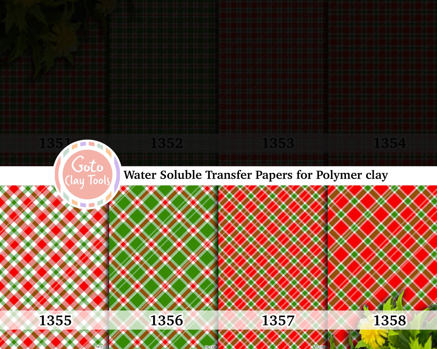 Christmas Plaid Water Soluble Transfer Paper for Polymer Clay