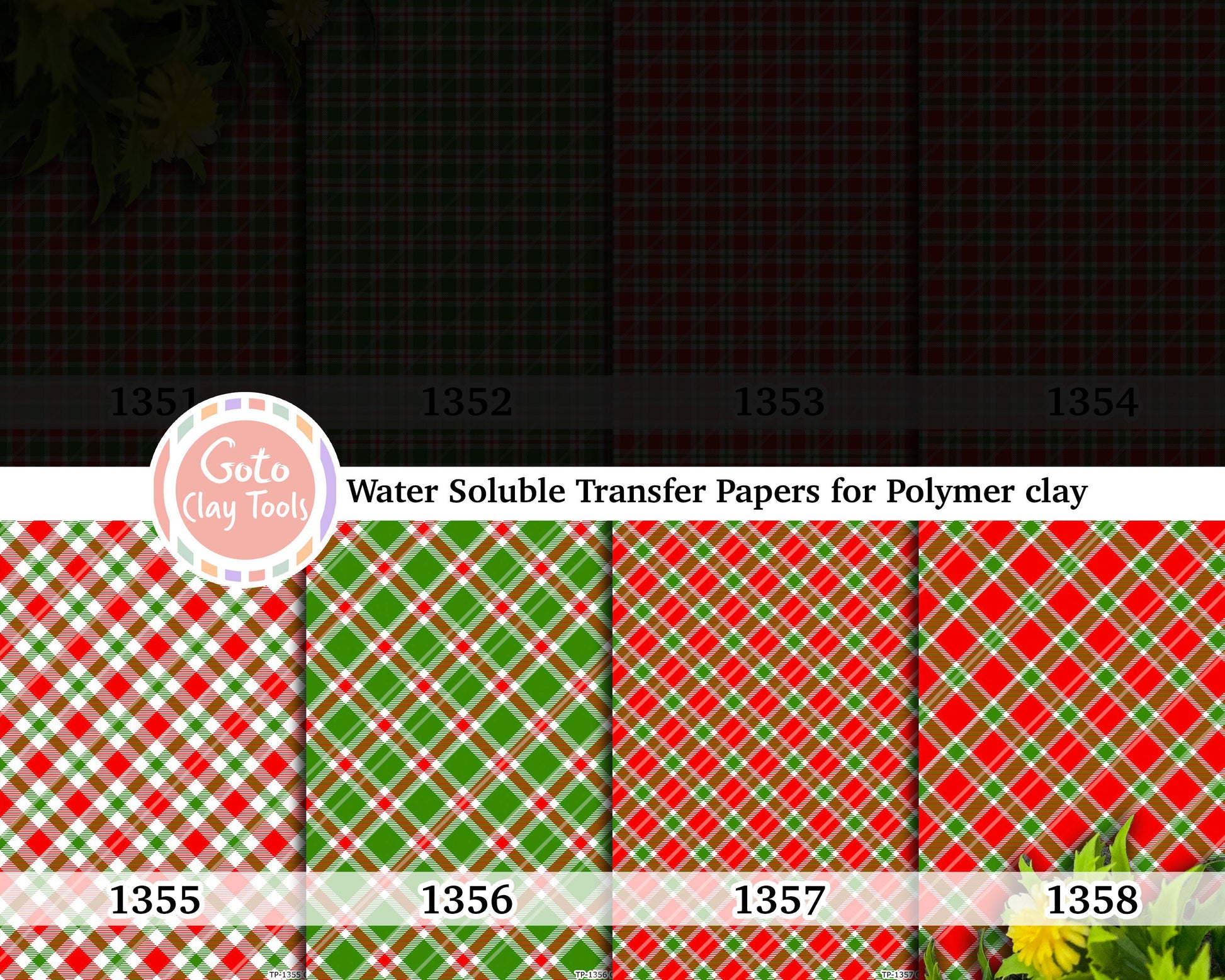 Christmas Plaid Water Soluble Transfer Paper for Polymer Clay