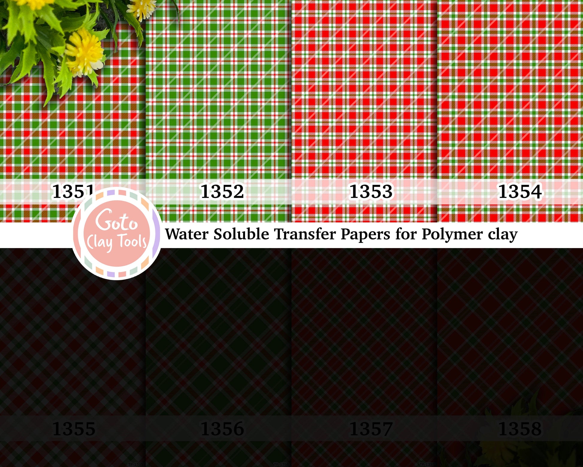 Christmas Plaid Water Soluble Transfer Paper for Polymer Clay
