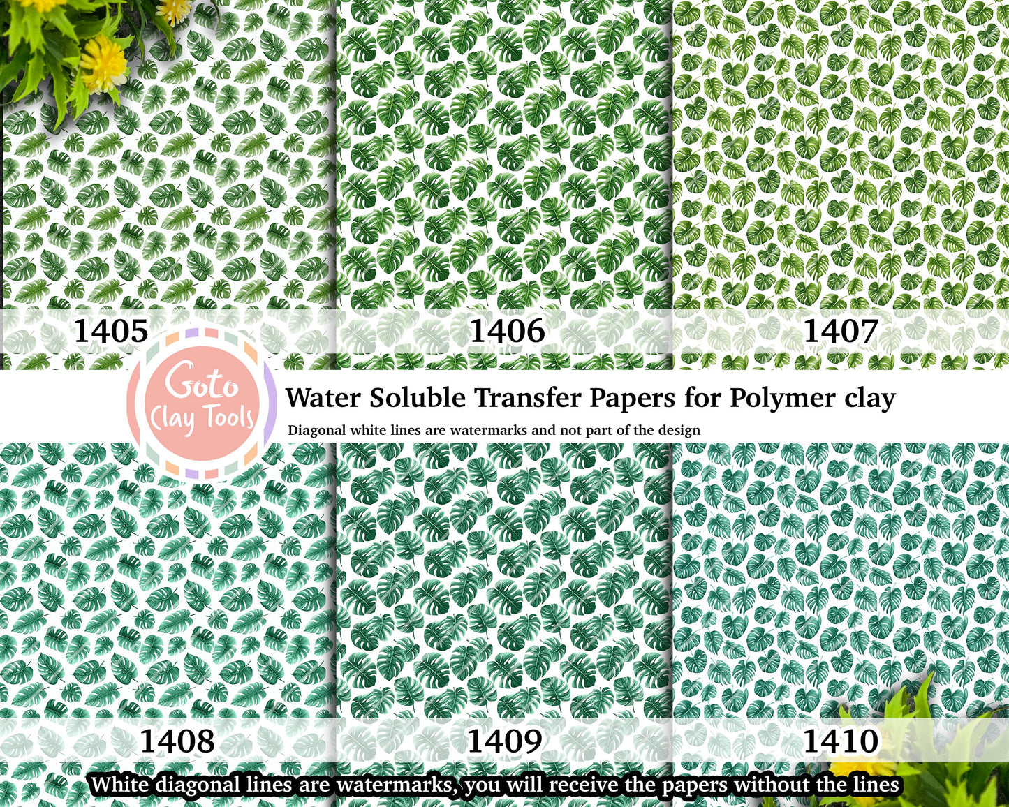 Monstera leaf Water soluble Transfer paper for polymer clay, Tropical leaf pattern, polymer clay image transfers, magic transfer paper