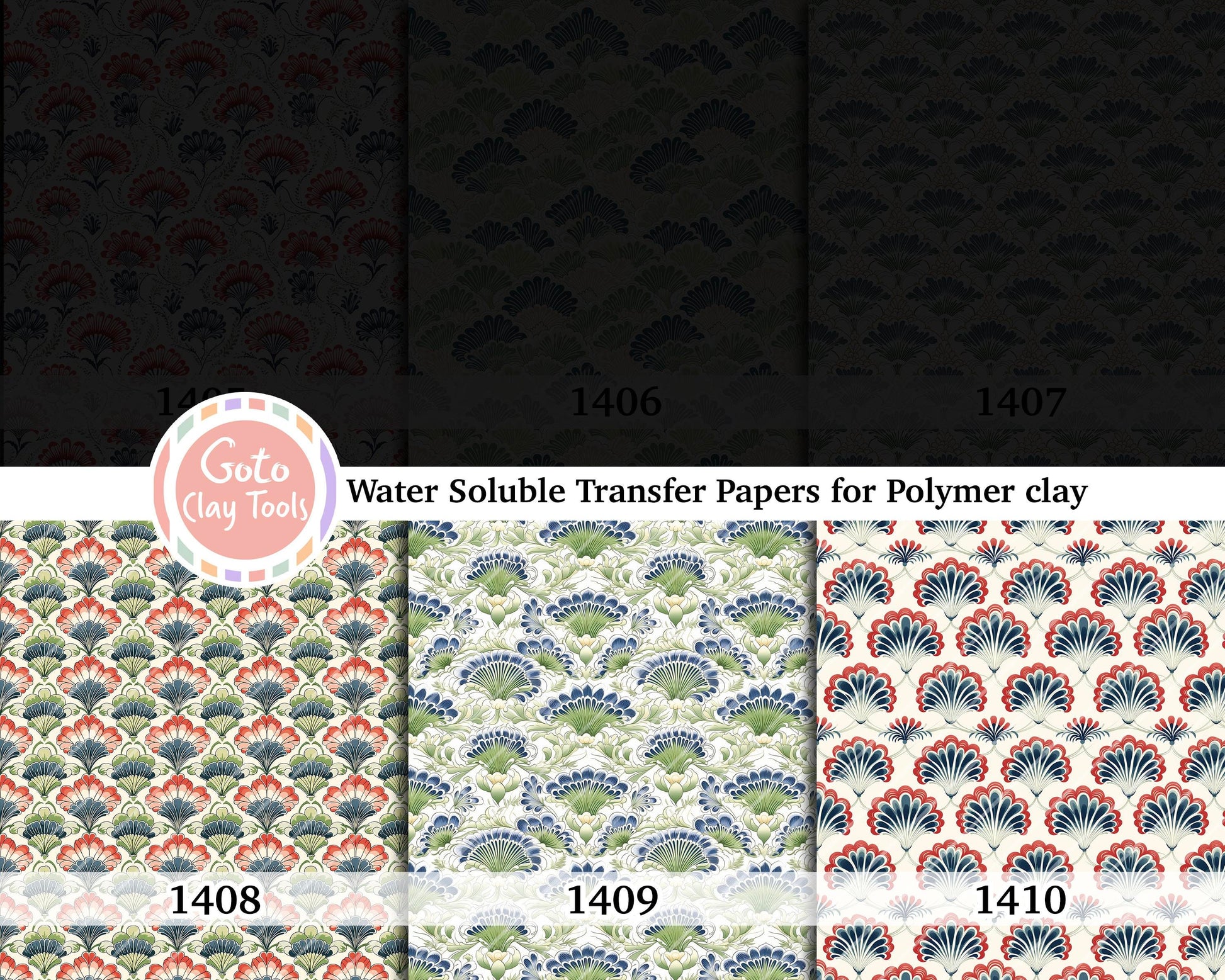 Water soluble Transfer paper for polymer clay, Ornamental scallop pattern, polymer clay image transfers, magic transfer paper