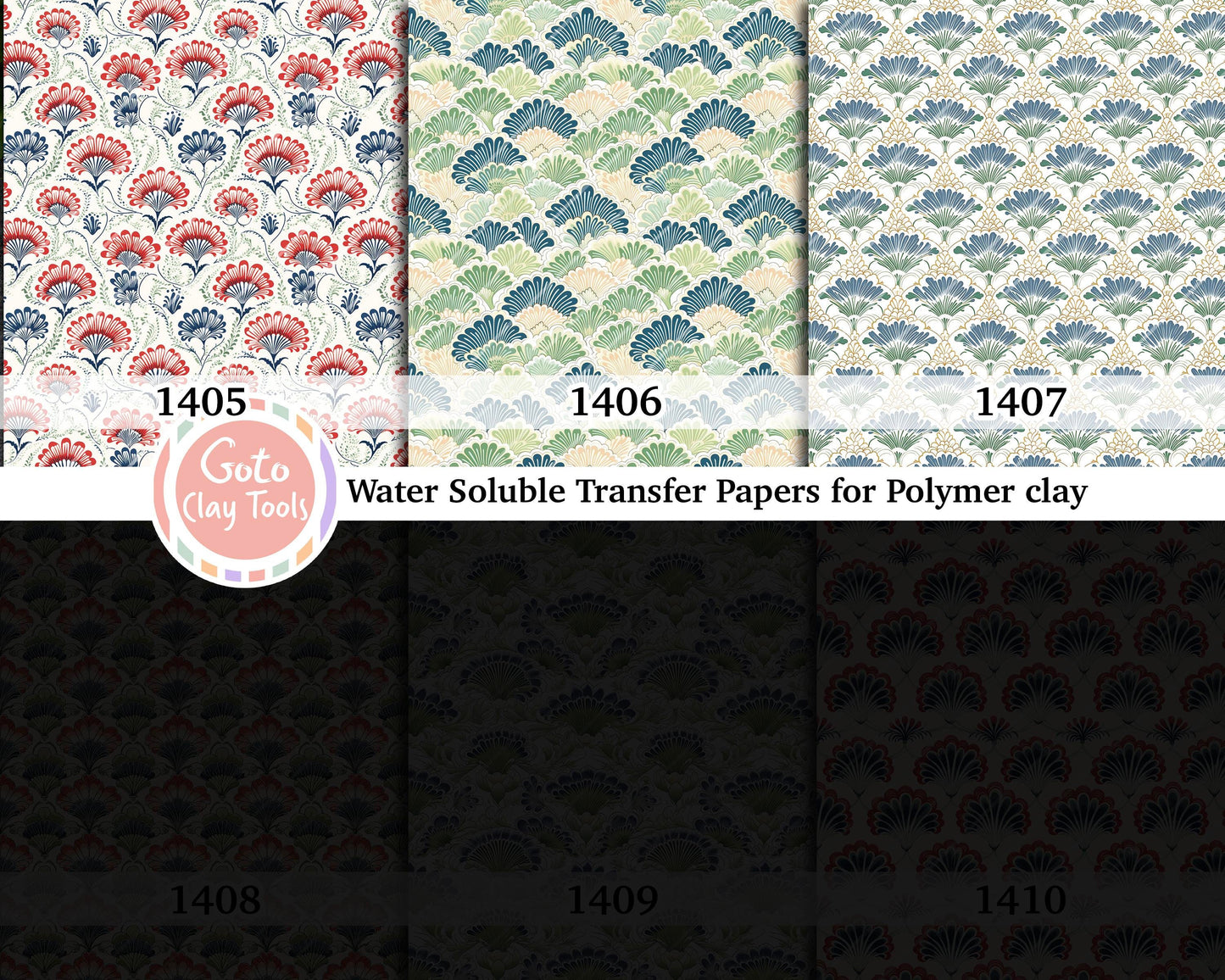 Water soluble Transfer paper for polymer clay, Ornamental scallop pattern, polymer clay image transfers, magic transfer paper