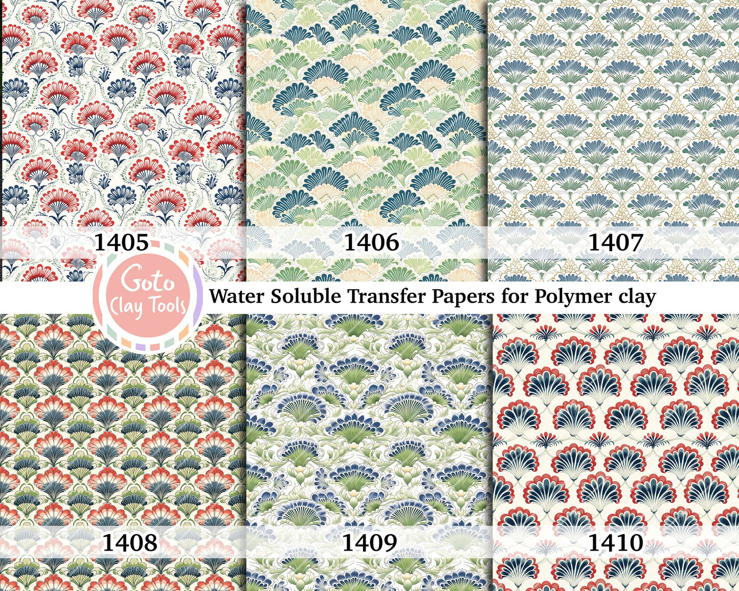 Water soluble Transfer paper for polymer clay, Ornamental scallop pattern, polymer clay image transfers, magic transfer paper