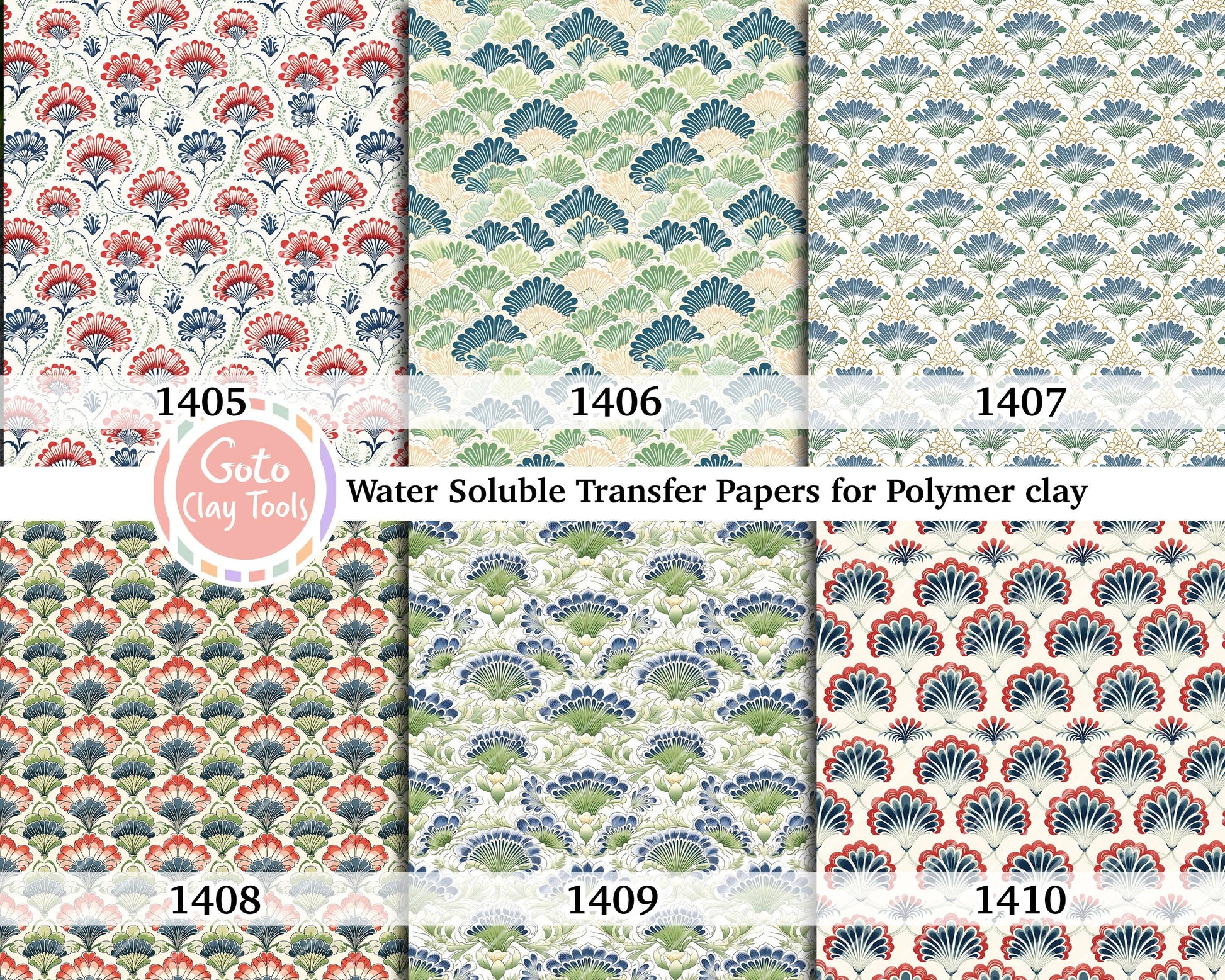 Water soluble Transfer paper for polymer clay, Ornamental scallop pattern, polymer clay image transfers, magic transfer paper