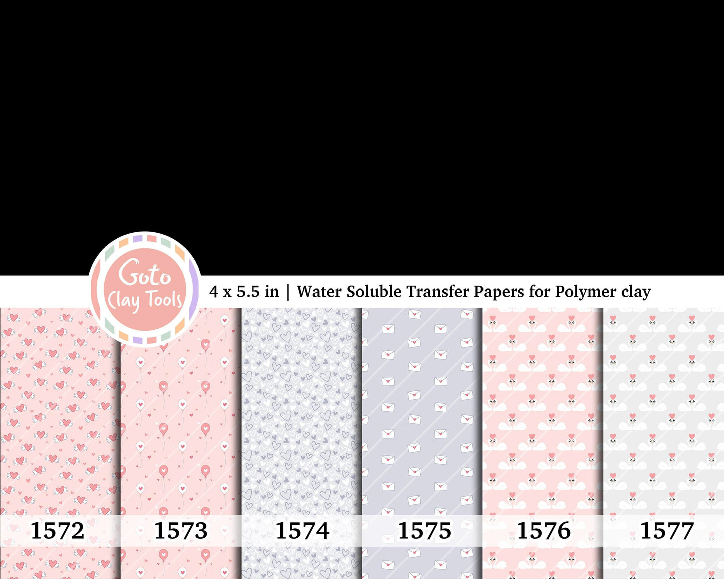Valentine Water Soluble Transfer Paper for Polymer Clay: Heart Letters (4x5.5 inches)
