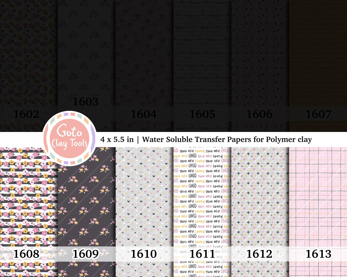 Valentine Water Soluble Transfer Paper for Polymer Clay: Love & Flower (4x5.5 inches)