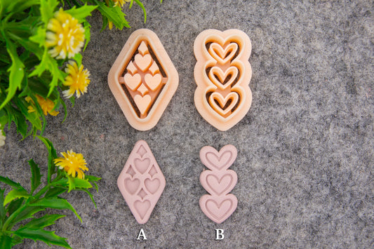 Valentine heart diamond embossed clay cutter, polymer clay cutter for earring making #696