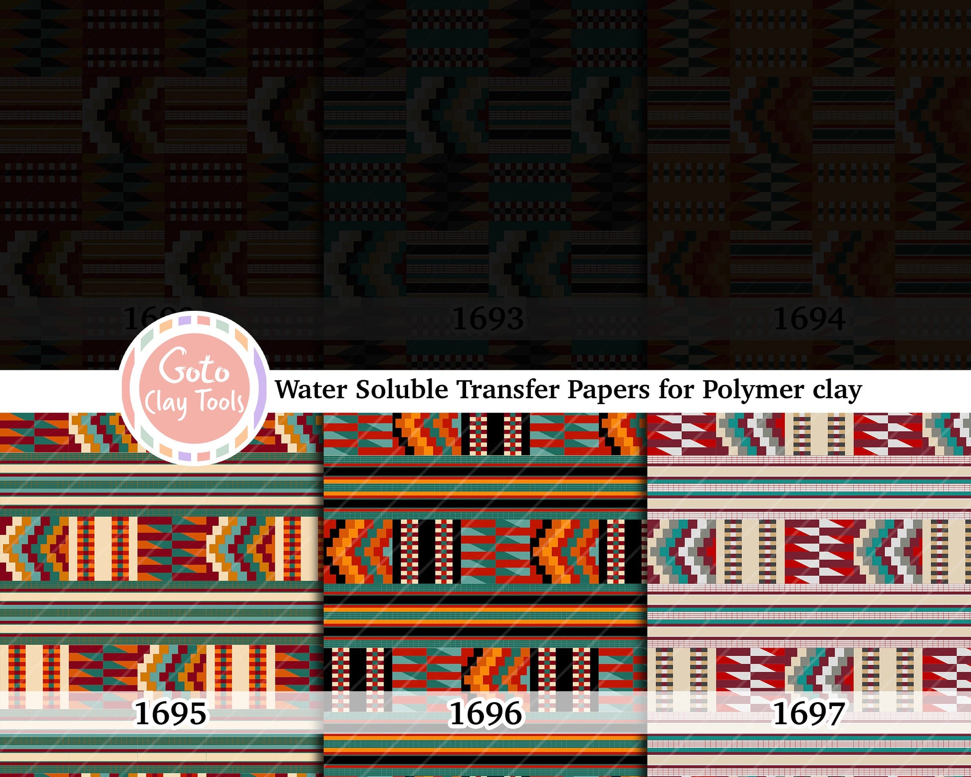 Water soluble Transfer paper for polymer clay, African Kente pattern, polymer clay image transfers, magic transfer paper