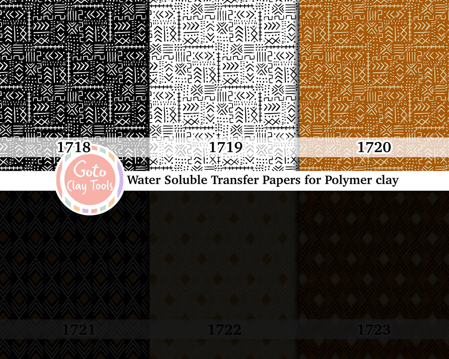Water soluble Transfer paper for polymer clay, African mudcloth pattern, polymer clay image transfers, magic transfer paper