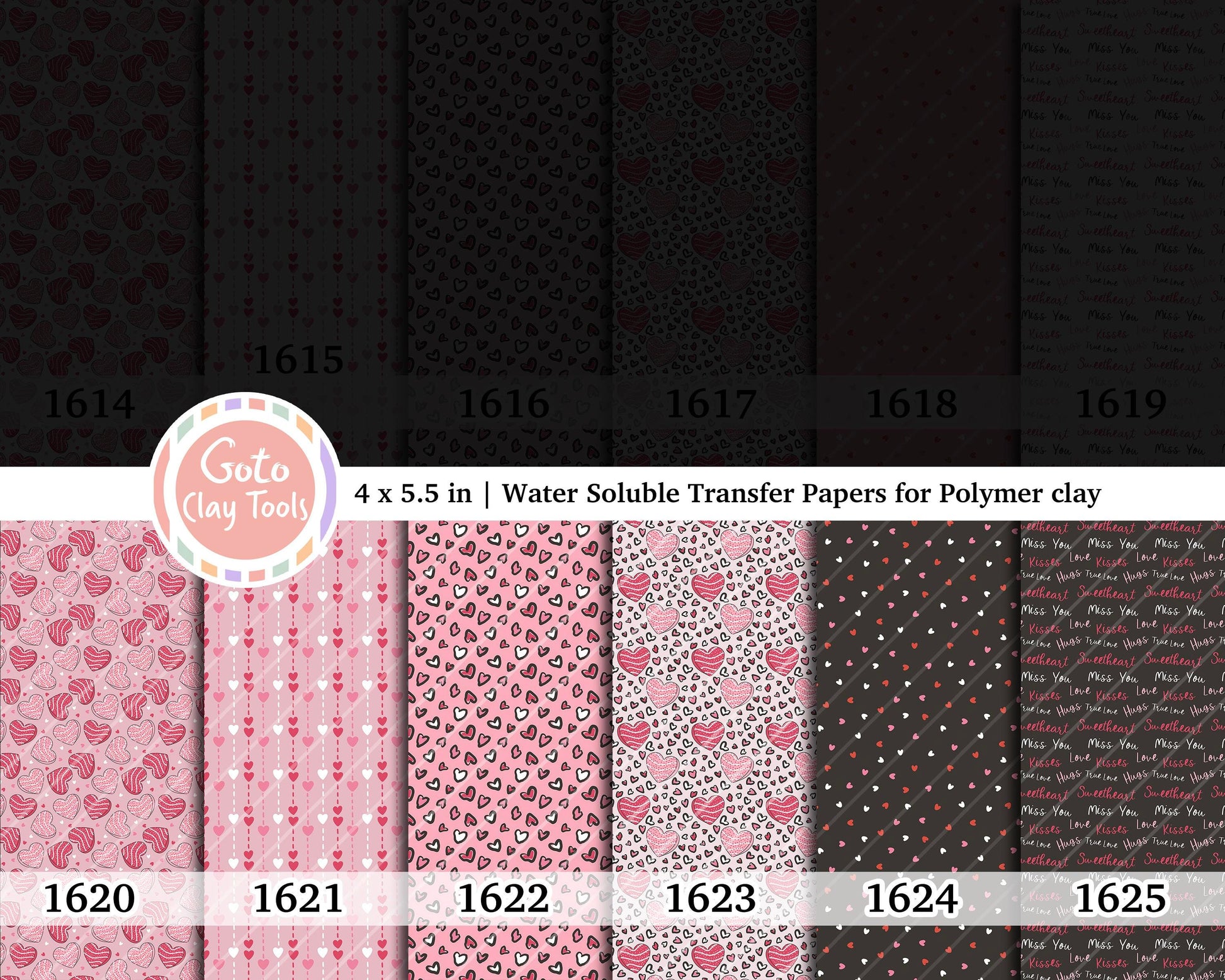 Valentine Heart Watersoluble Transfer Paper for Polymer Clay (4x5.5 inches)