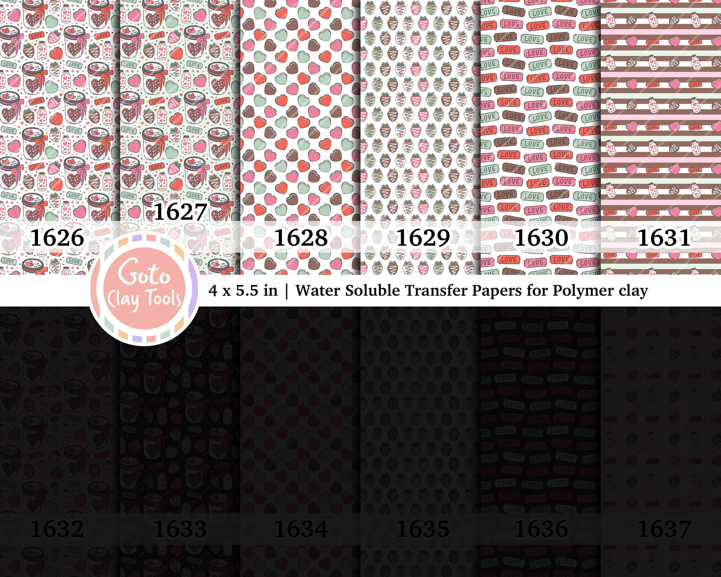 Valentine Polymer Clay Transfer Paper: Love Hearts, Strawberries (4x5.5 in)