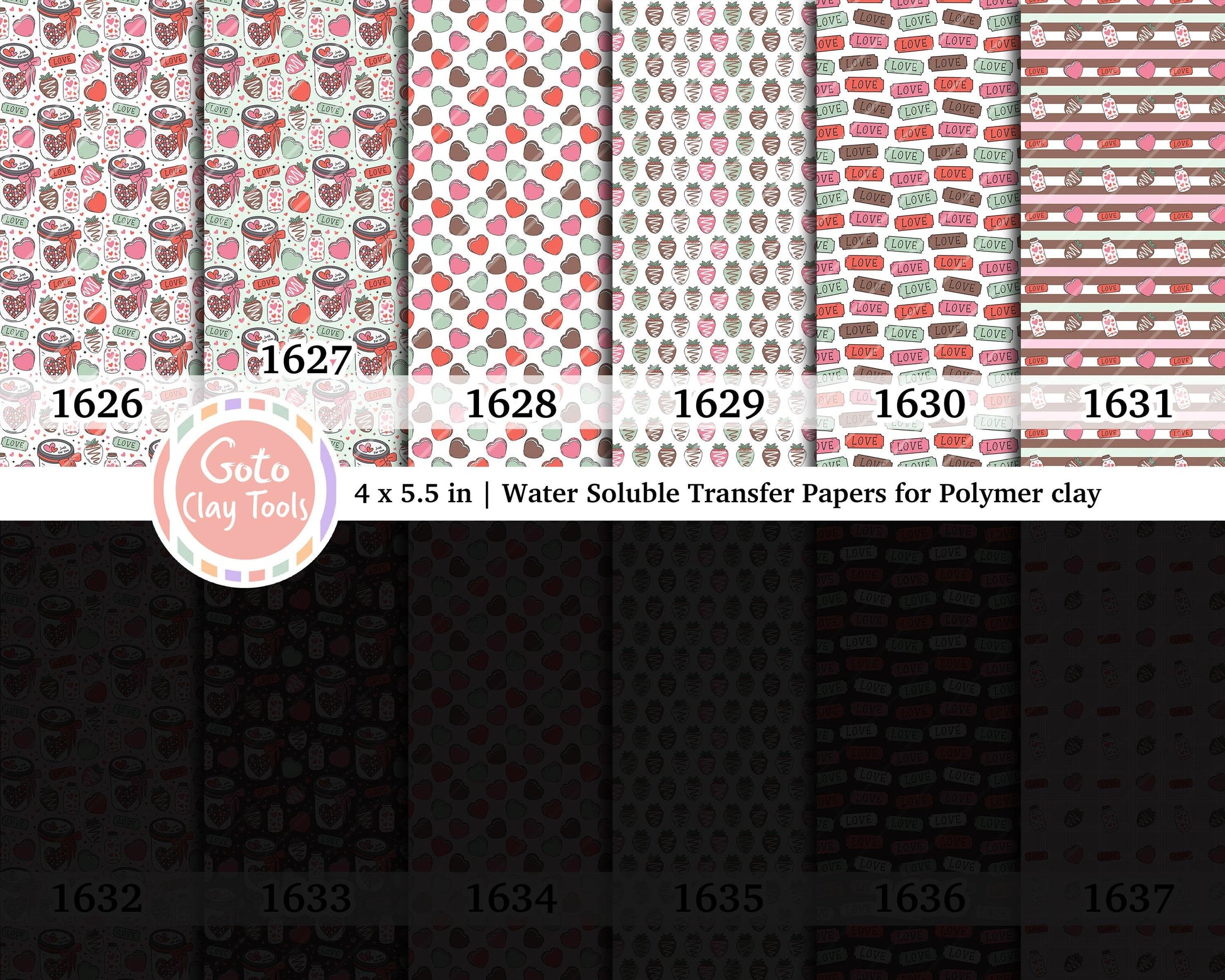 Valentine Polymer Clay Transfer Paper: Love Hearts, Strawberries (4x5.5 in)
