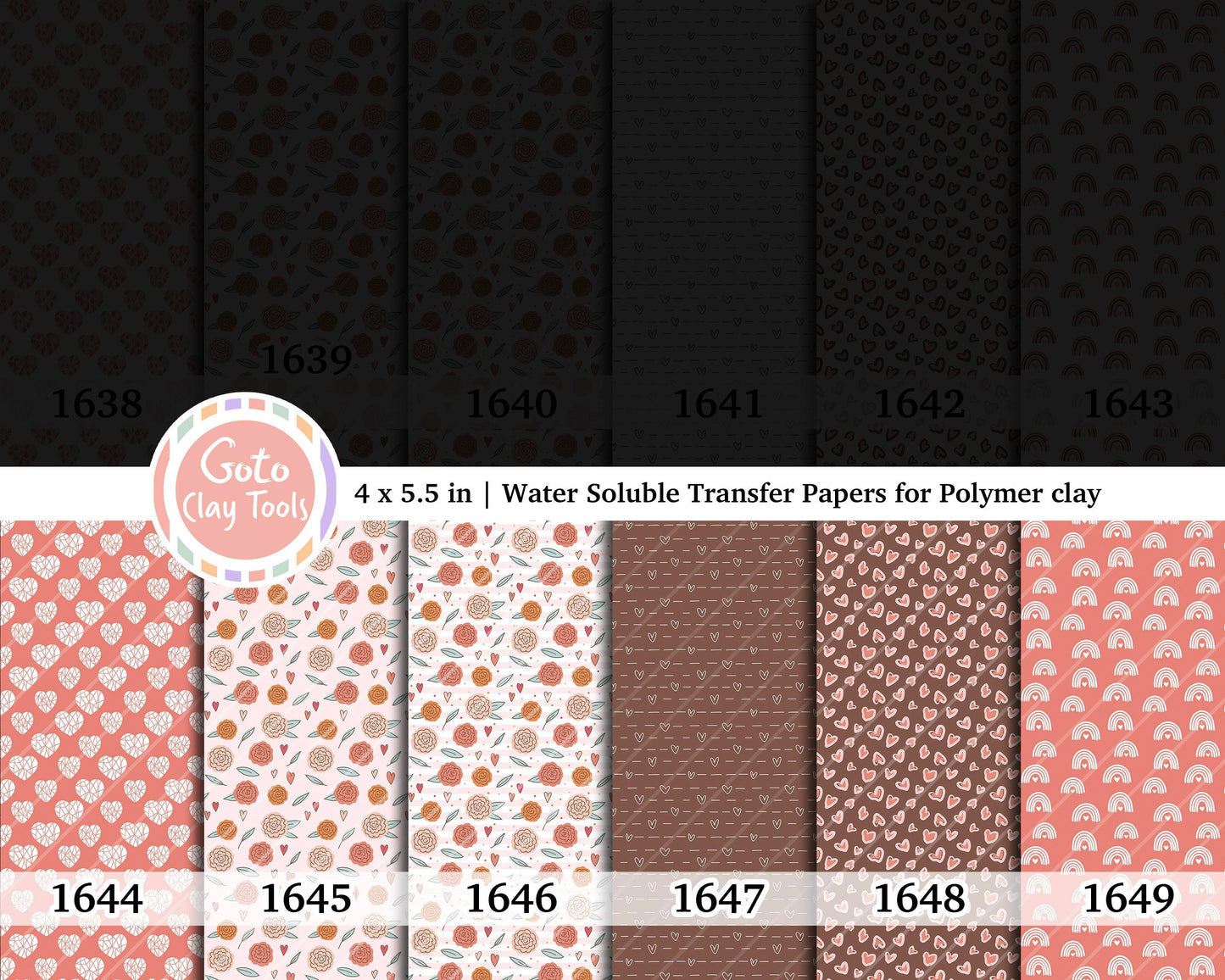 Valentine Polymer Clay Transfer Paper: Love Hearts & Flowers (4x5.5 inches)