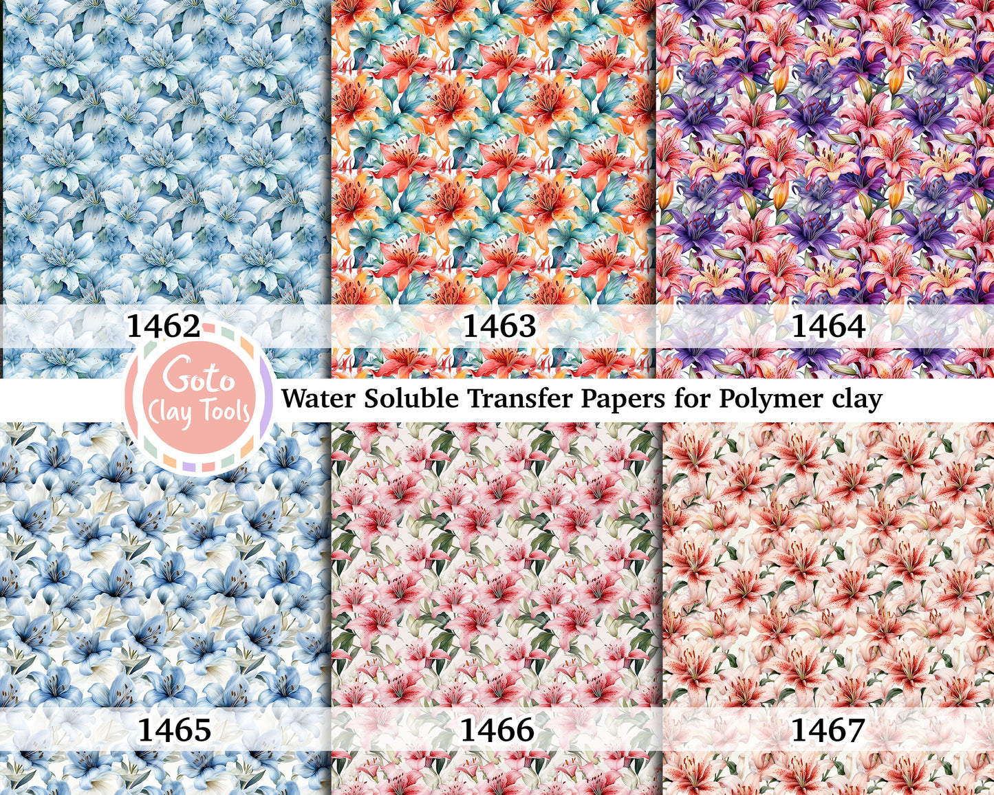 Lily Floral Transfer Paper for Polymer Clay (Water Soluble)