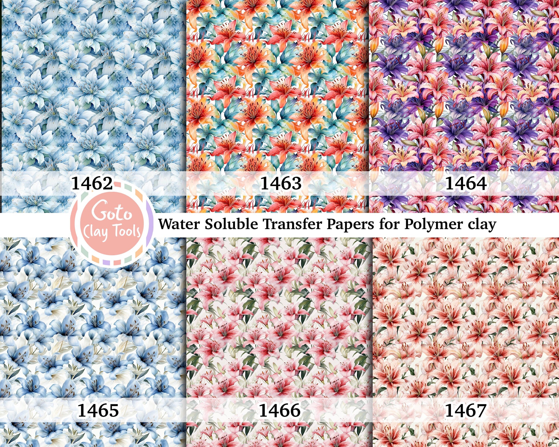 Lily Floral Transfer Paper for Polymer Clay (Water Soluble)