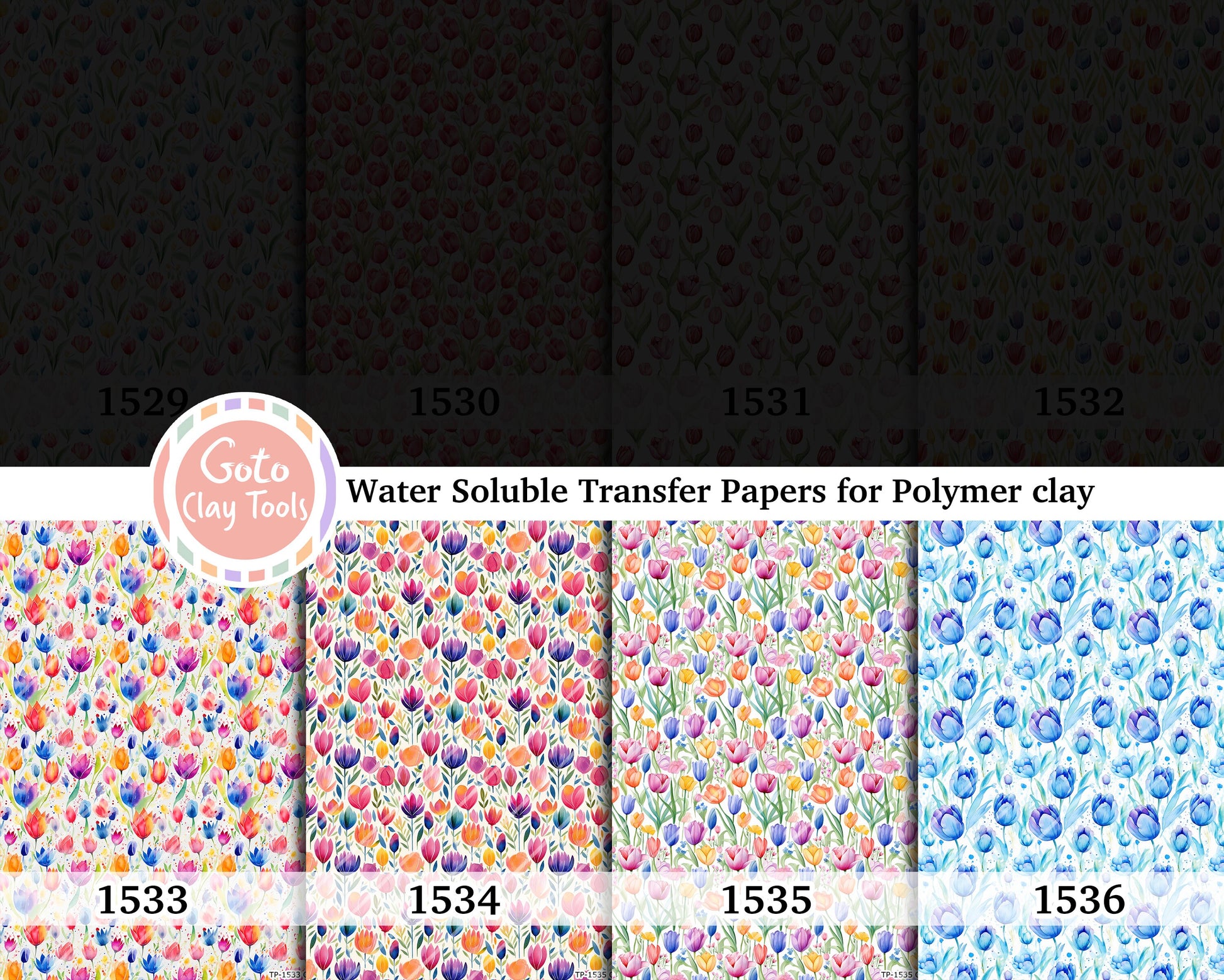 Watercolor Tulip Transfer Paper for Polymer Clay (4x5.5 inches)