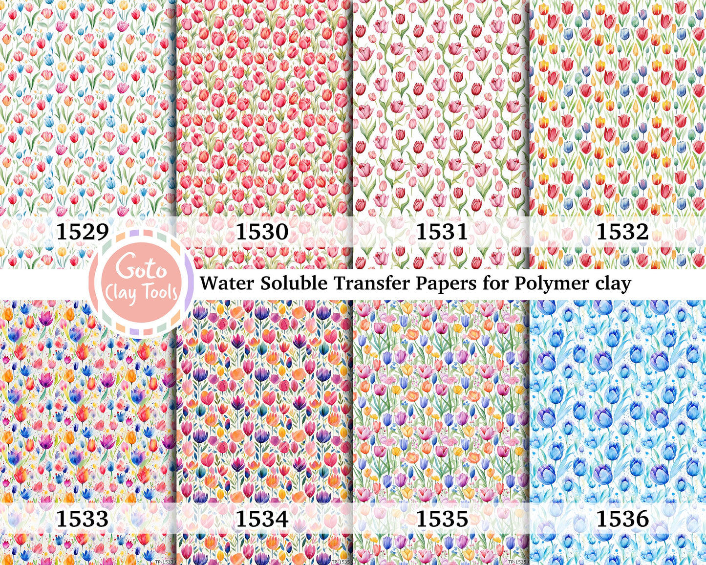 Watercolor Tulip Transfer Paper for Polymer Clay (4x5.5 inches)