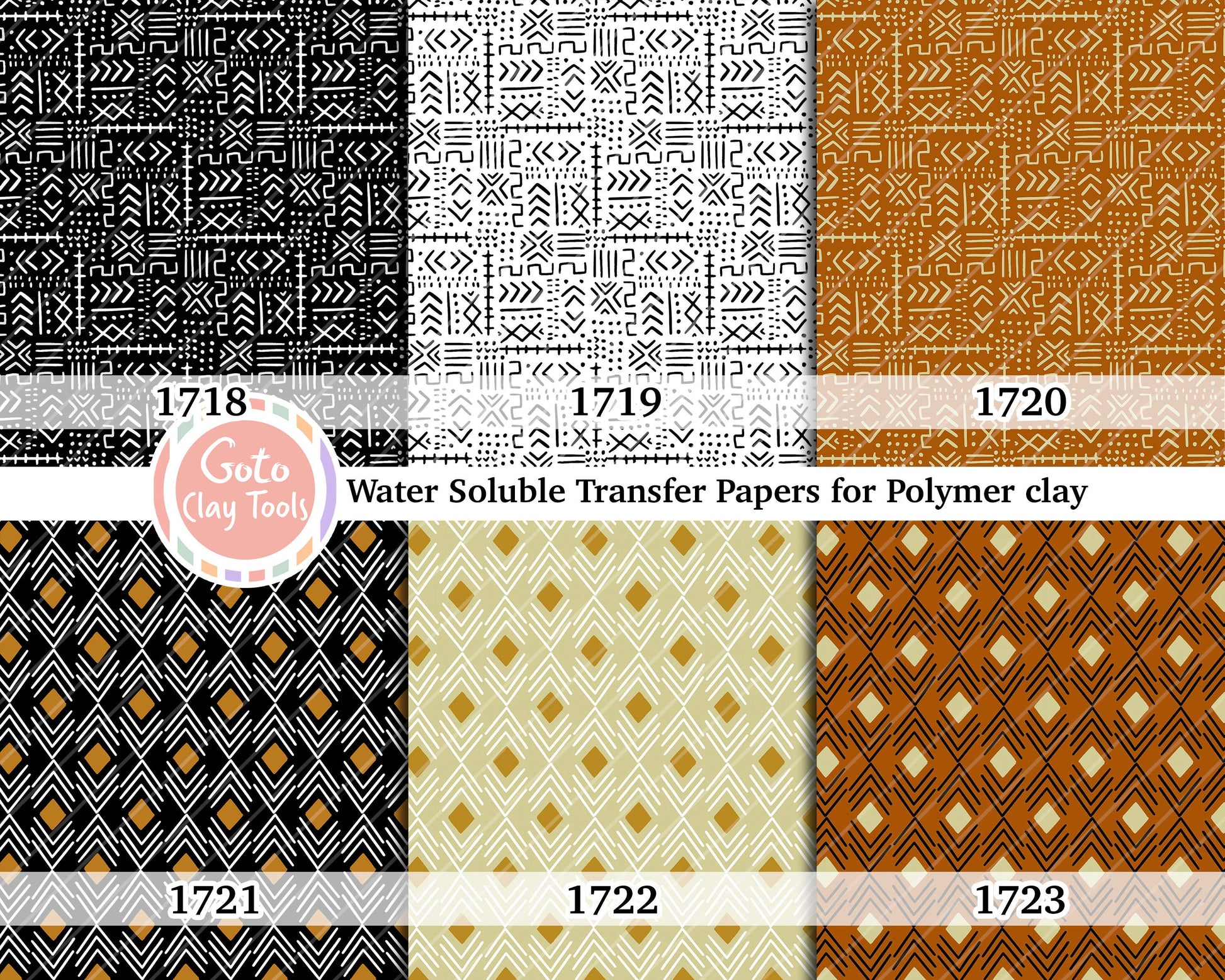 Water soluble Transfer paper for polymer clay, African mudcloth pattern, polymer clay image transfers, magic transfer paper